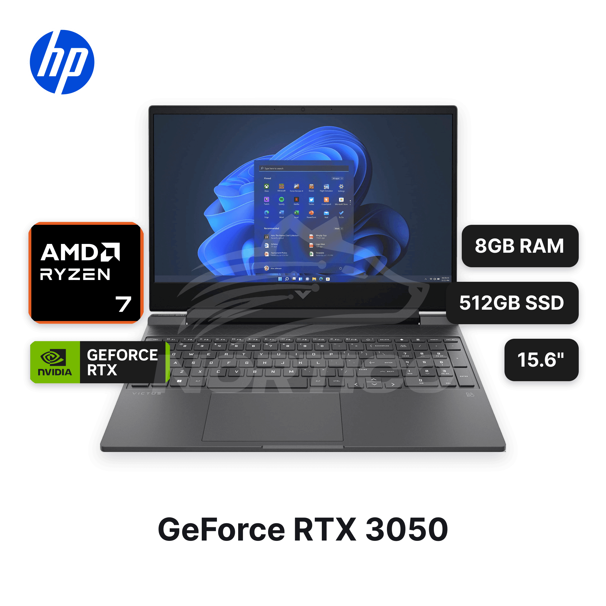 Laptop HP Victus 15-FB3018LA Ryzen 7-7445HS 8GB 512GB SSD RTX 3050 15.6" (BT4F5LA#ABM)