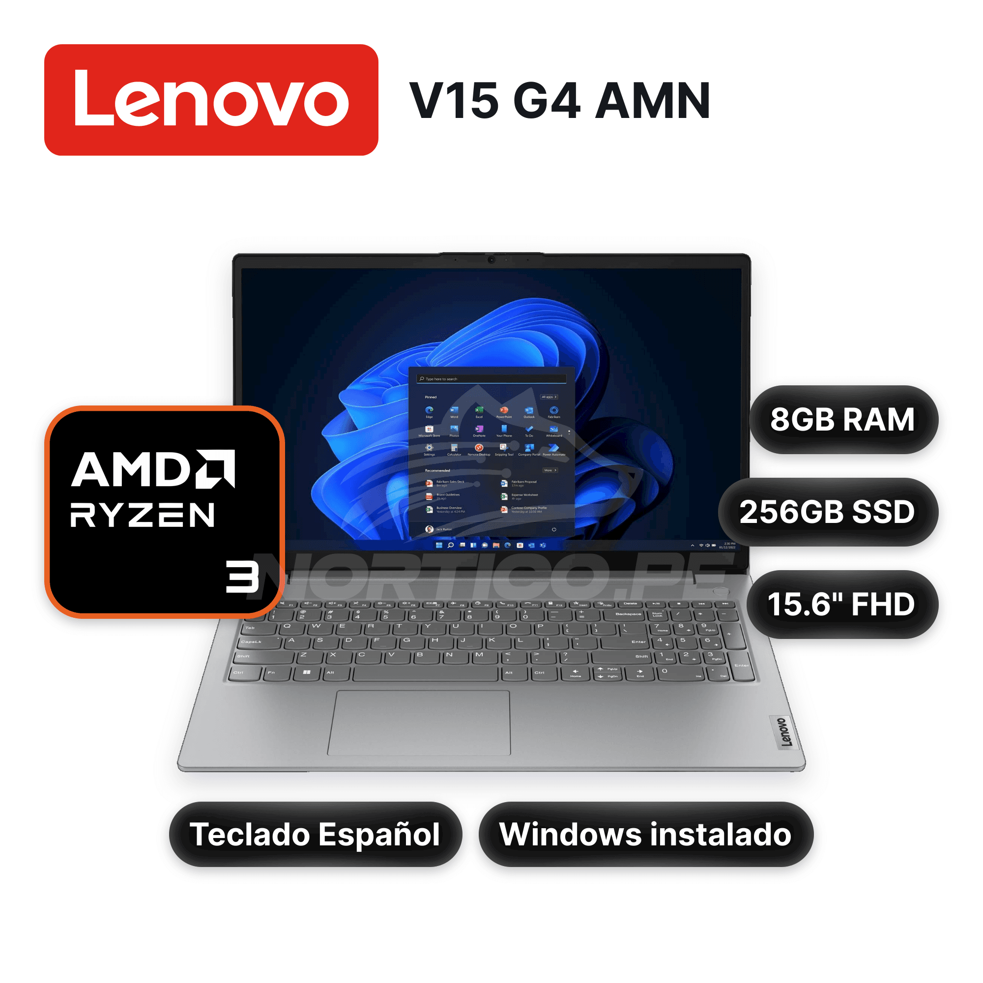 Laptop Lenovo V15 G4 AMN Ryzen 3-7320U 8GB 256GB SSD 15.6" (82YU00X4LM)