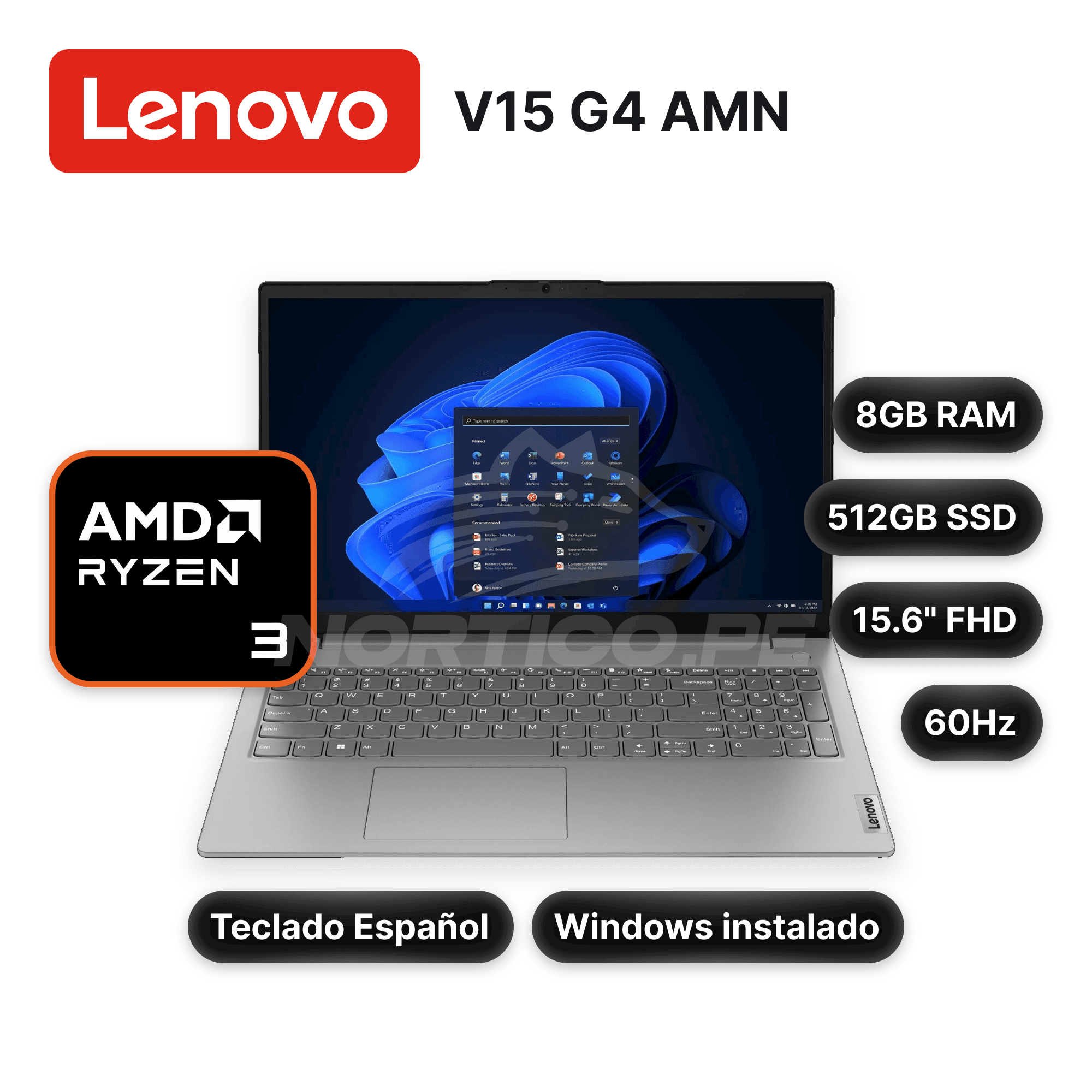 Laptop Lenovo V15 G4 AMN Ryzen 3-7320U 8GB 512GB SSD 15.6" (82YU017LLM)