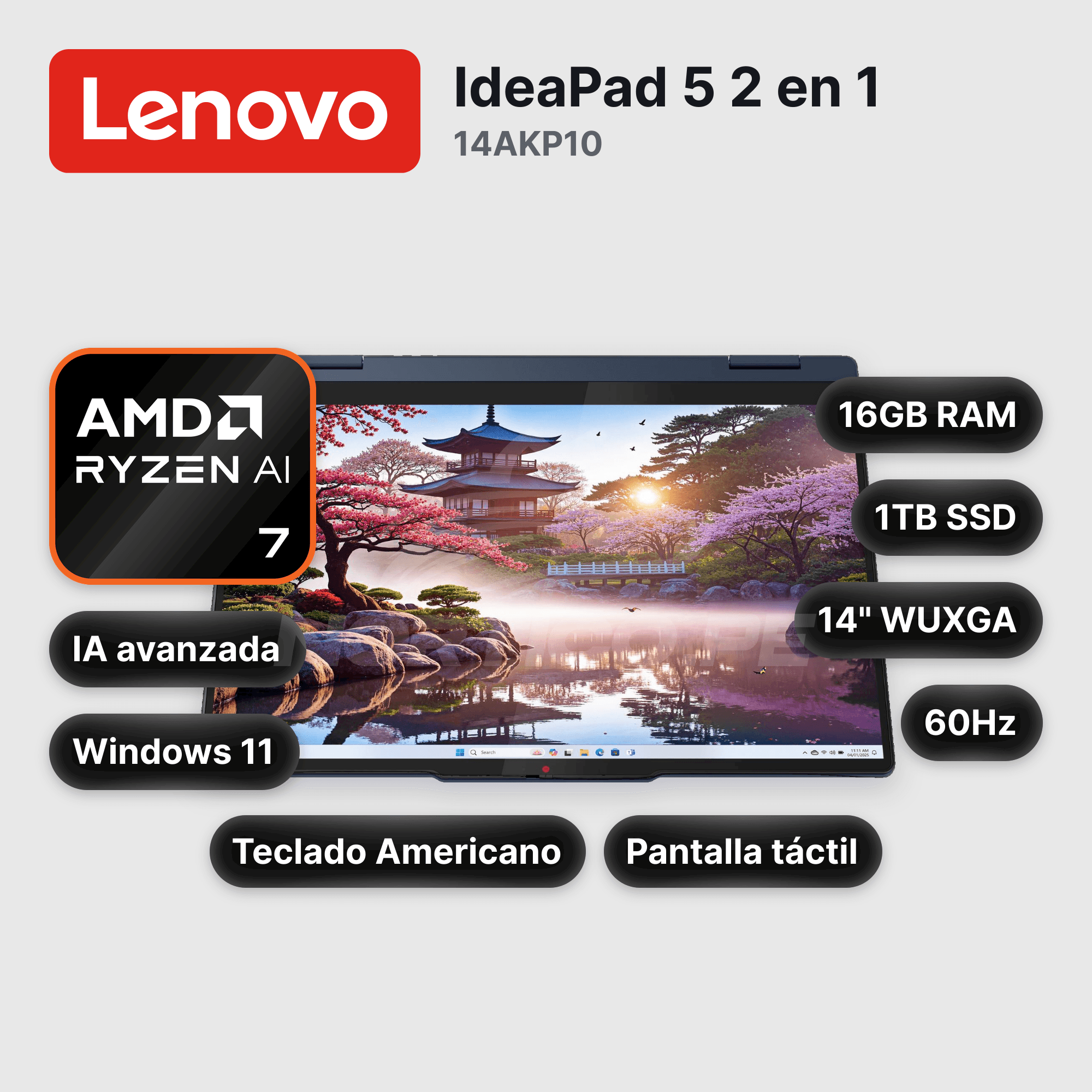 Laptop Lenovo IdeaPad 5 2 en 1 14AKP10 Ryzen AI 7 350 16GB 1TB SSD 14" (83KT001YUS)