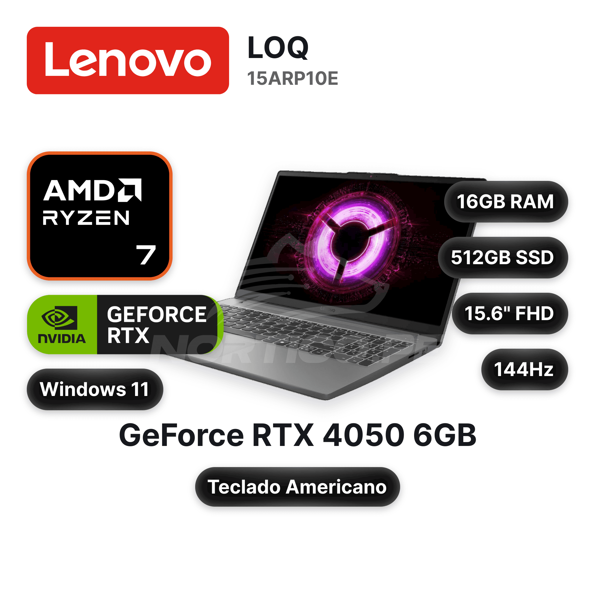 Laptop Lenovo LOQ 15ARP10E Ryzen 7-170 16GB 512GB SSD RTX 4050 15.6" (83S0007FUS)