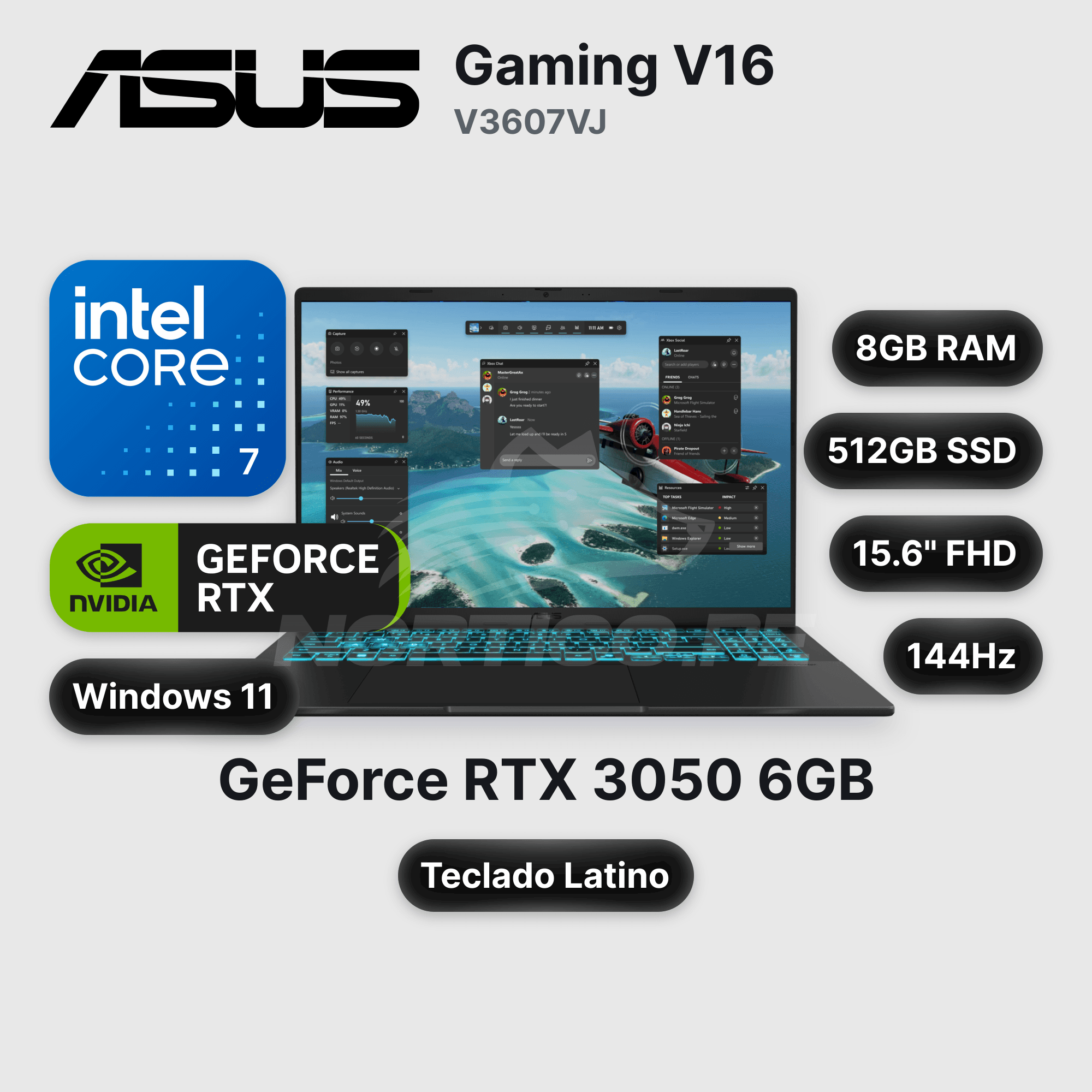Laptop ASUS Gaming V16 V3607VJ Core 7-240H 8GB 512GB SSD RTX 3050 15.6" (90NB15V1-M00KR0)