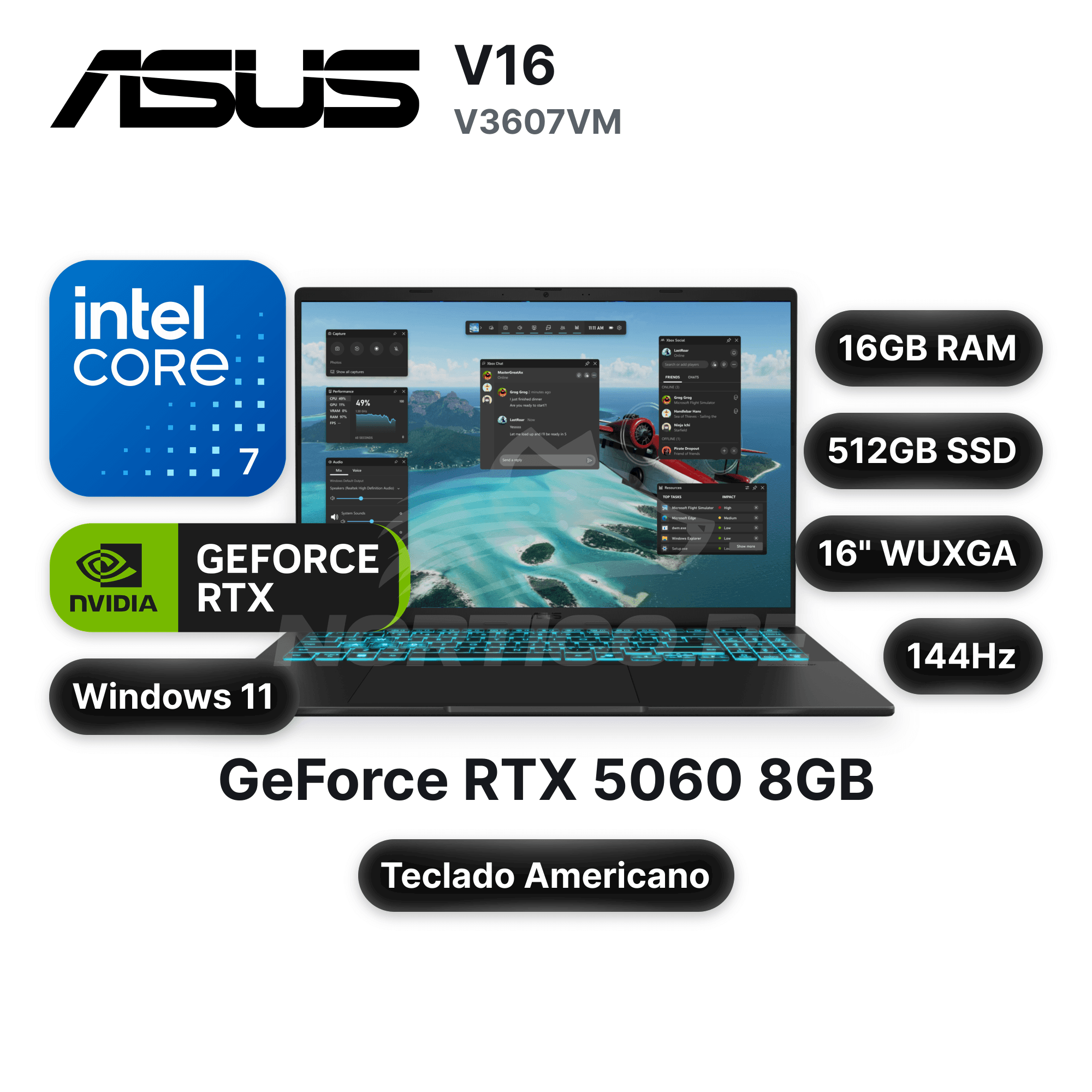 Laptop ASUS V16 V3607VM Core 7-240H 16GB 512GB SSD RTX 5060 16" (90NB16K1-M000P0)