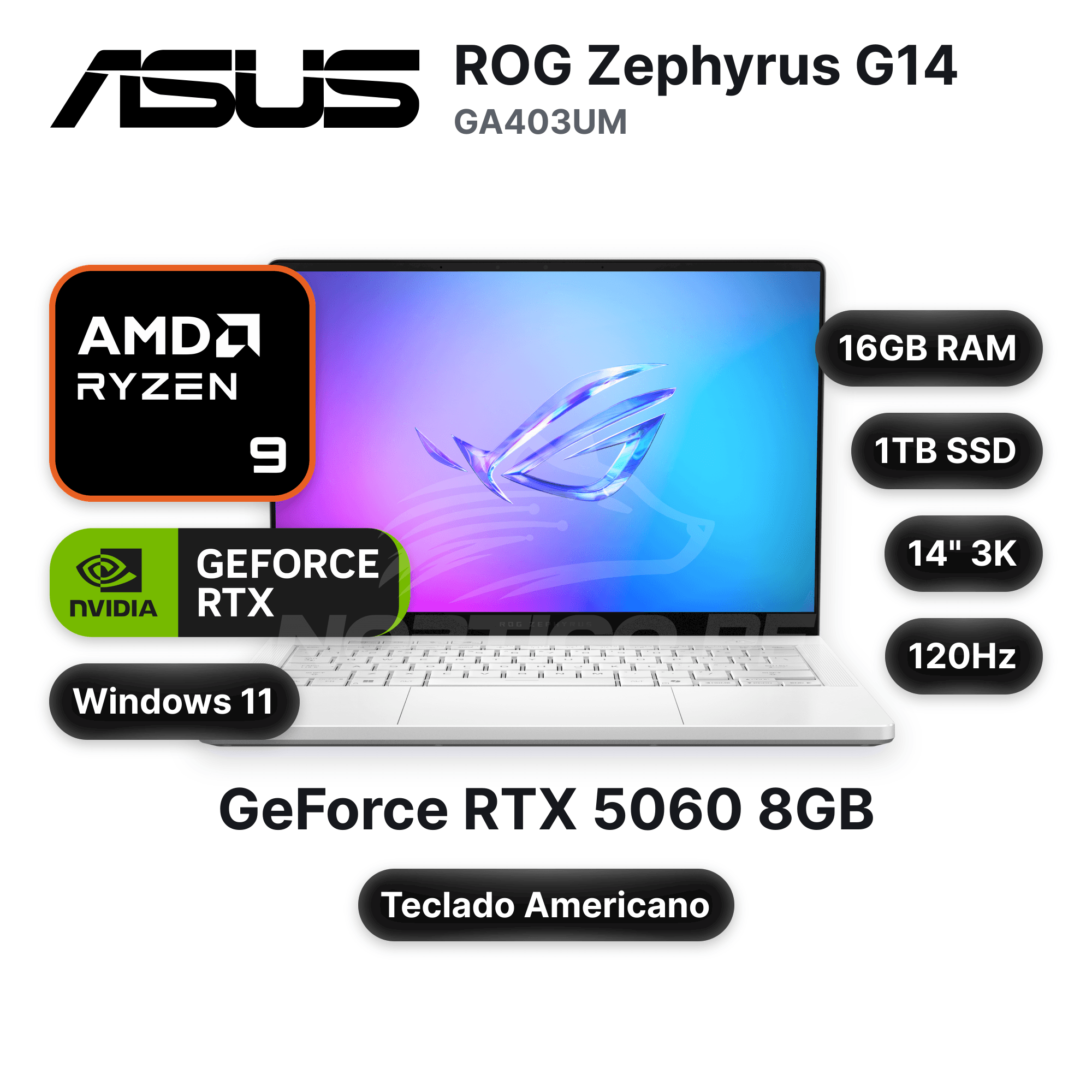 Laptop ASUS ROG Zephyrus G14 GA403UM Ryzen 9-270 16GB 1TB SSD RTX 5060 14" (90NR0M82-M00320)