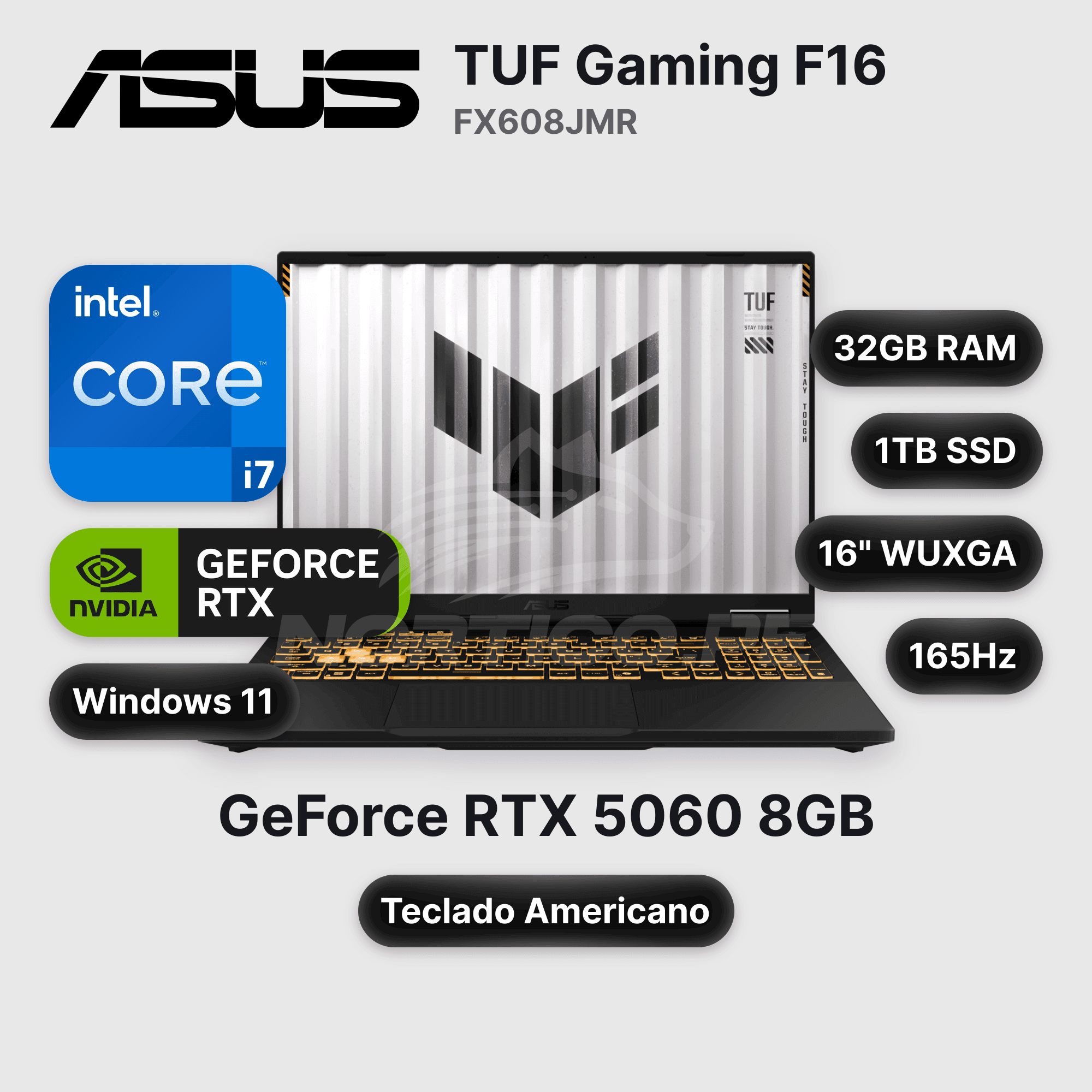 Laptop ASUS TUF Gaming F16 FX608JMR Core I7-14650HX 32GB 1TB SSD RTX 5060 16" (90NR0NB1-M003N0)