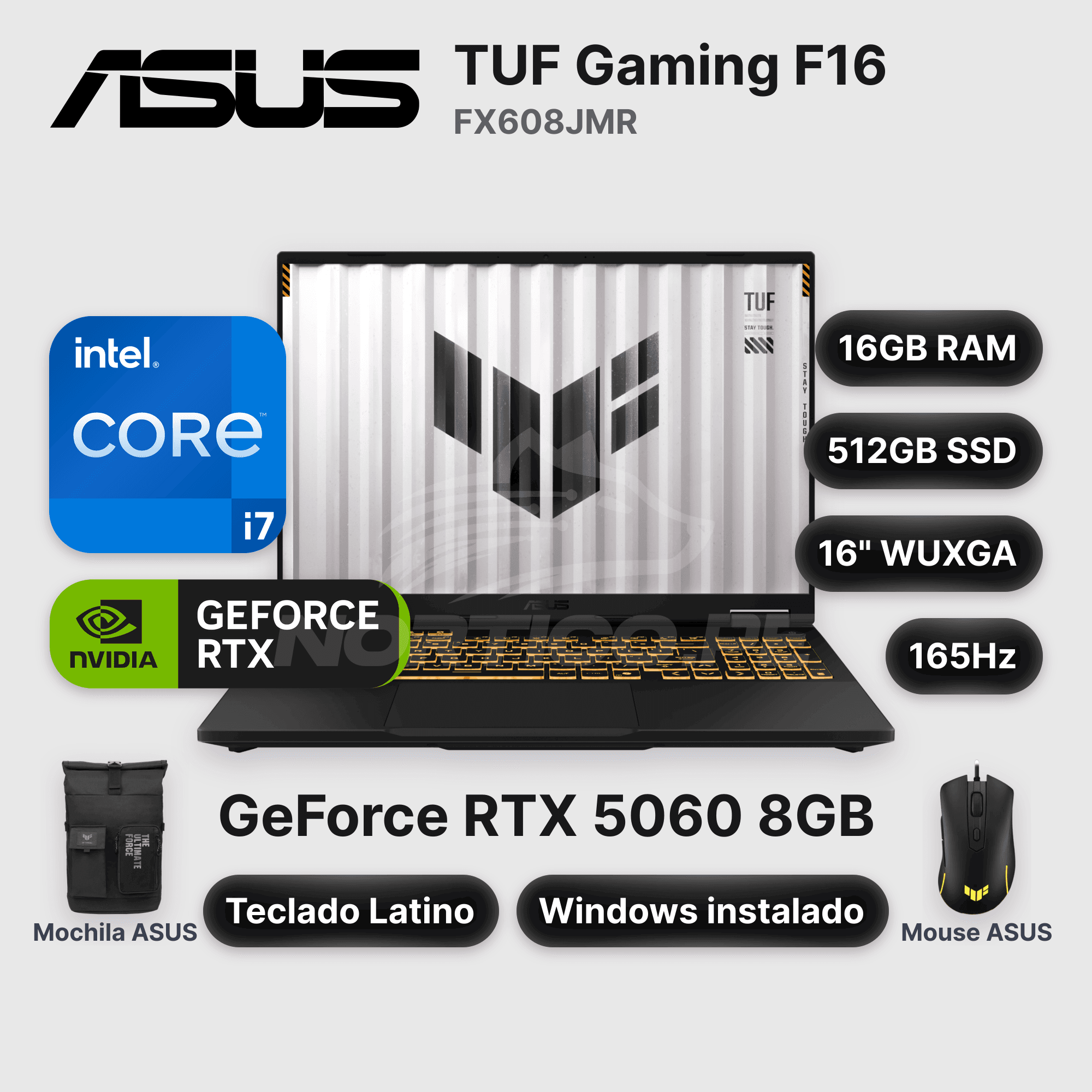 Laptop ASUS TUF Gaming F16 FX608JMR Core I7-14650HX 16GB 512GB SSD RTX 5060 16" (90NR0NB1-M00KY0)