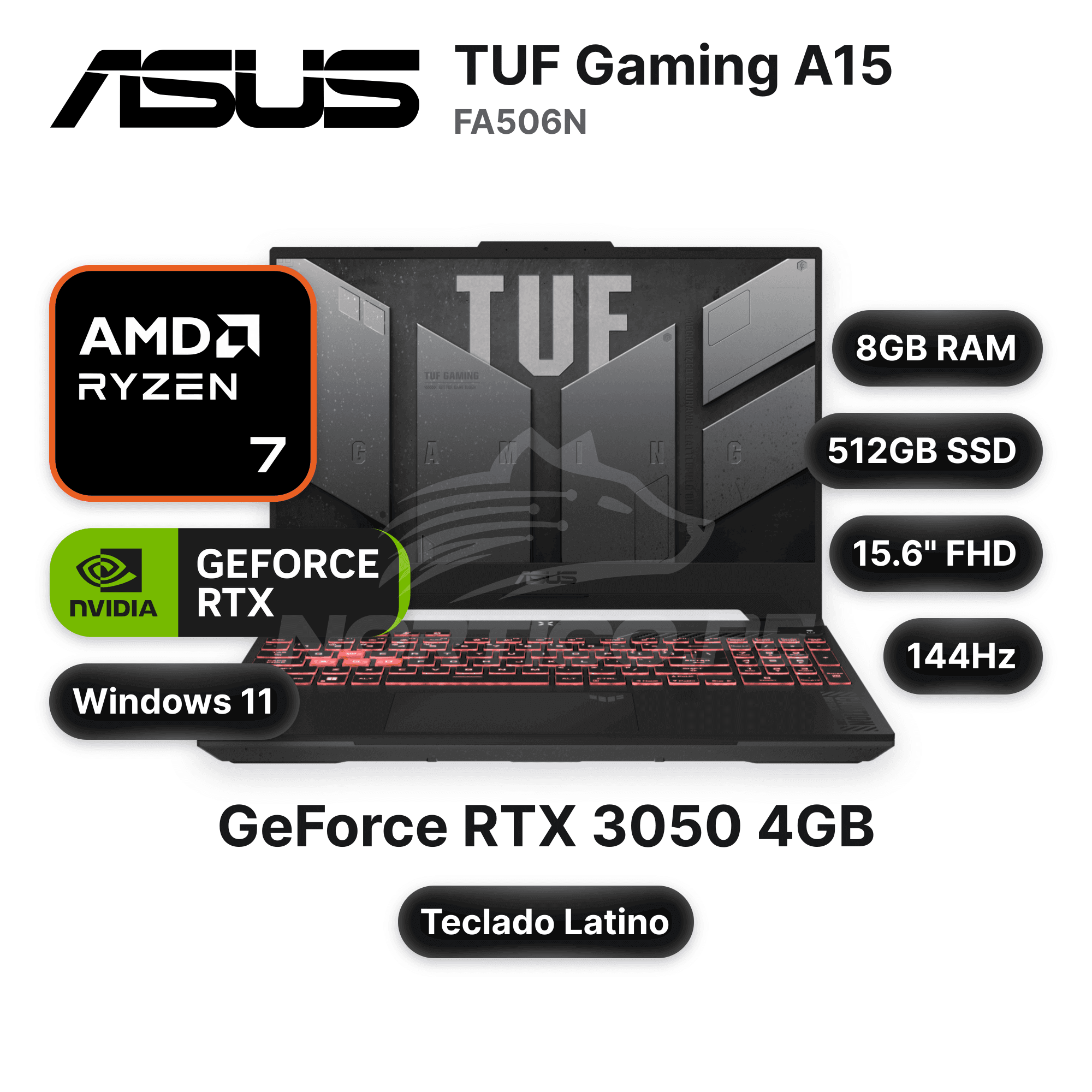 Laptop ASUS TUF Gaming A15 FA506N Ryzen 7-170 8GB 512GB SSD RTX 3050 15.6" (90NR0QE7-M000D0)