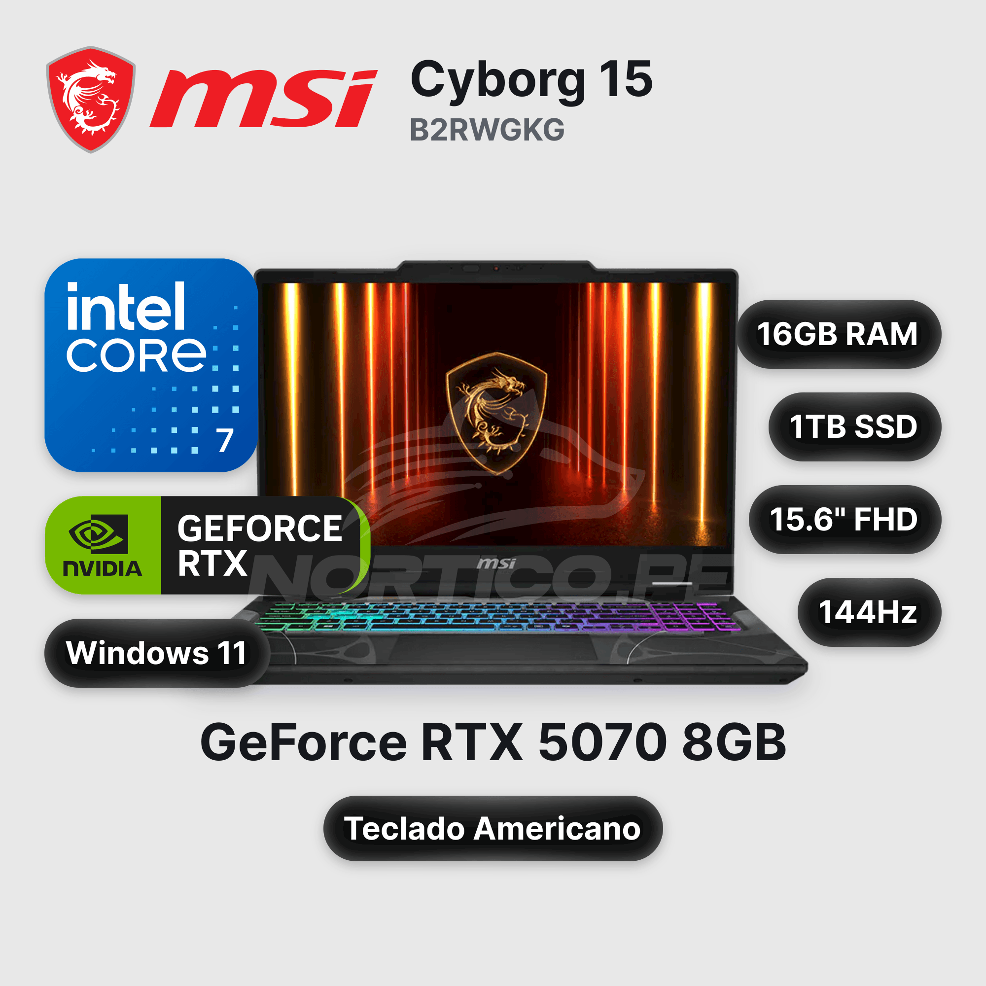 Laptop MSI Cyborg 15 B2RWGKG Core 7-240H 16GB 1TB SSD RTX 5070 15.6" (9S7-15Q342-409)