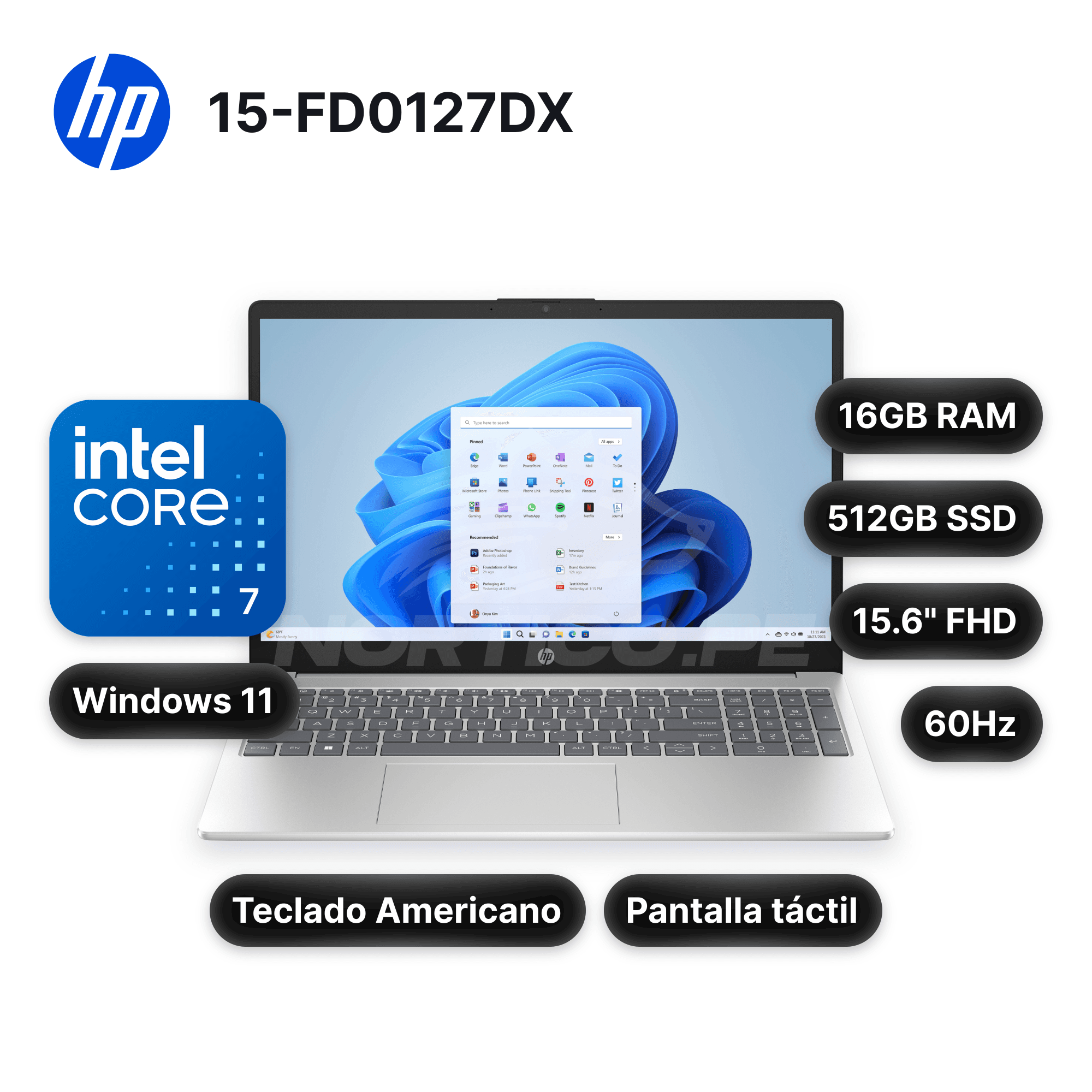 Laptop HP 15-FD0127DX Core 7-150U 16GB 512GB SSD 15.6" (B4HN8UA#ABA)