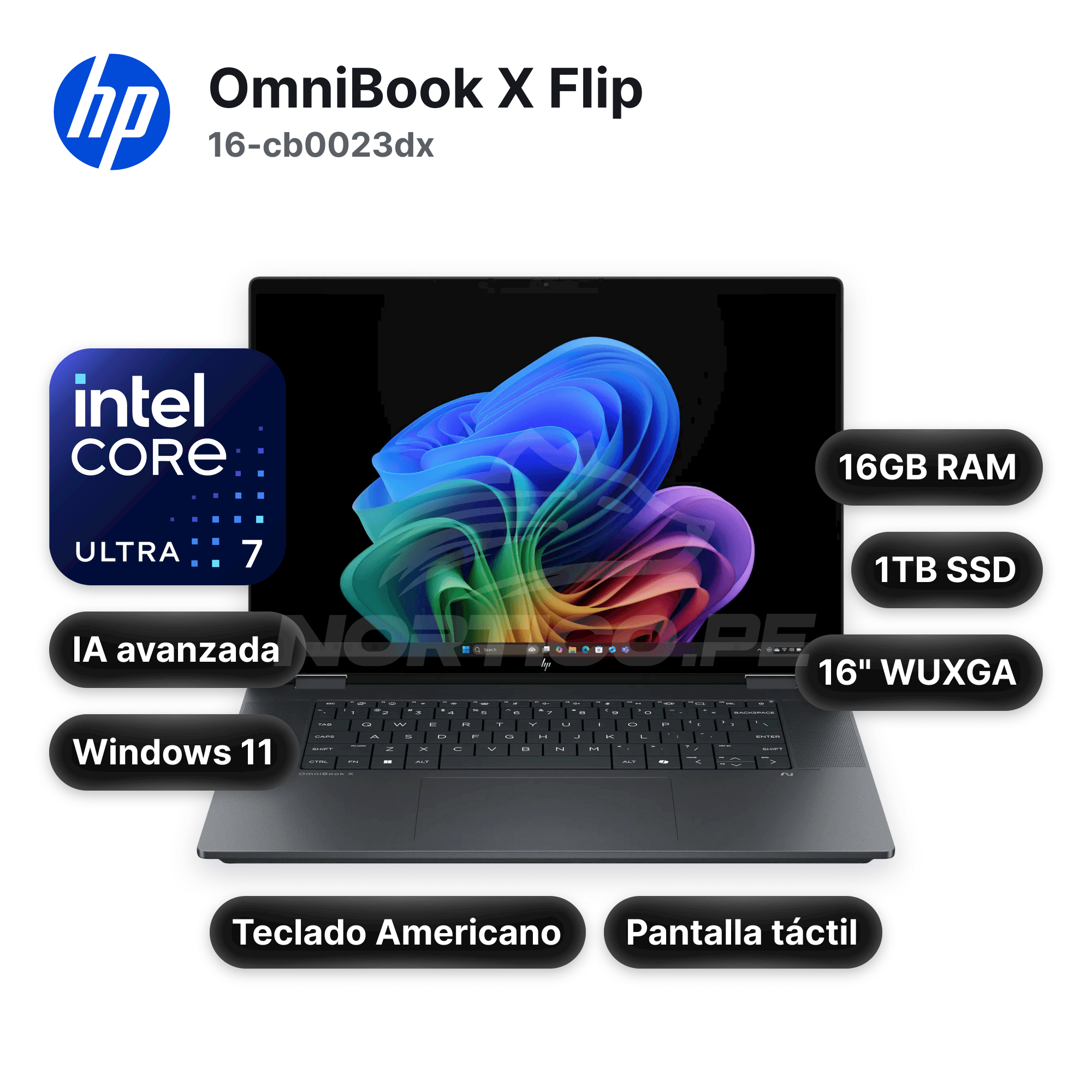 Laptop HP OmniBook X Flip 16-cb0023dx Core Ultra 7-355 16GB 1TB SSD 16" (D31MKUA#ABA)