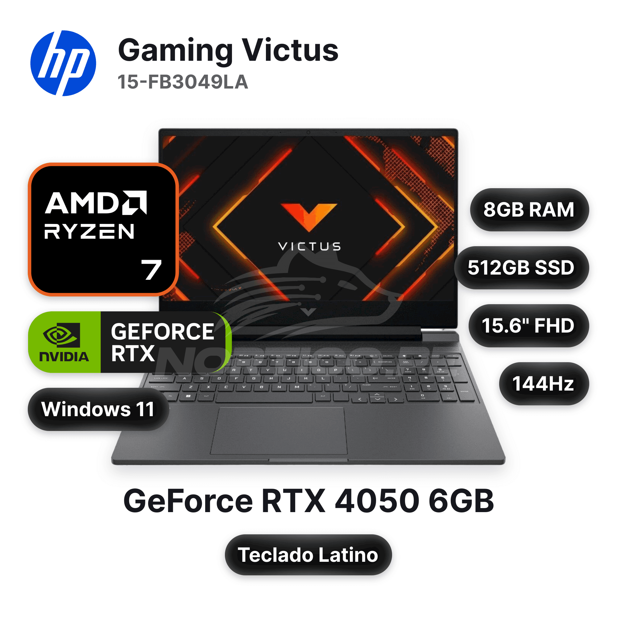Laptop HP Gaming Victus 15-FB3049LA Ryzen 7-7445HS 8GB 512GB SSD RTX 4050 15.6" (D53P1LA#ABM)