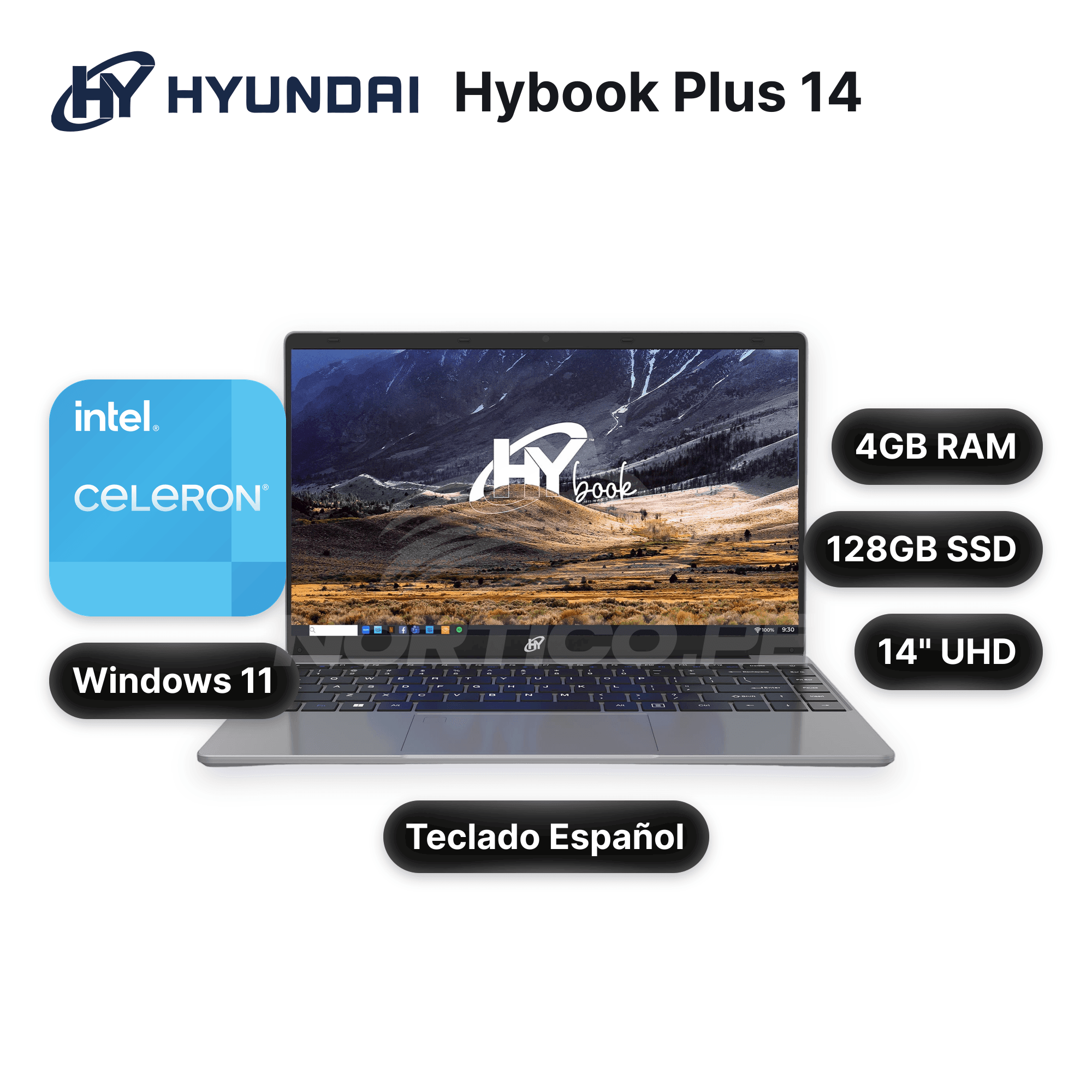 Laptop Hyundai Hybook Plus 14 Celeron N4020 4GB 128GB eMMC 14" (HT14CC1C46SG)