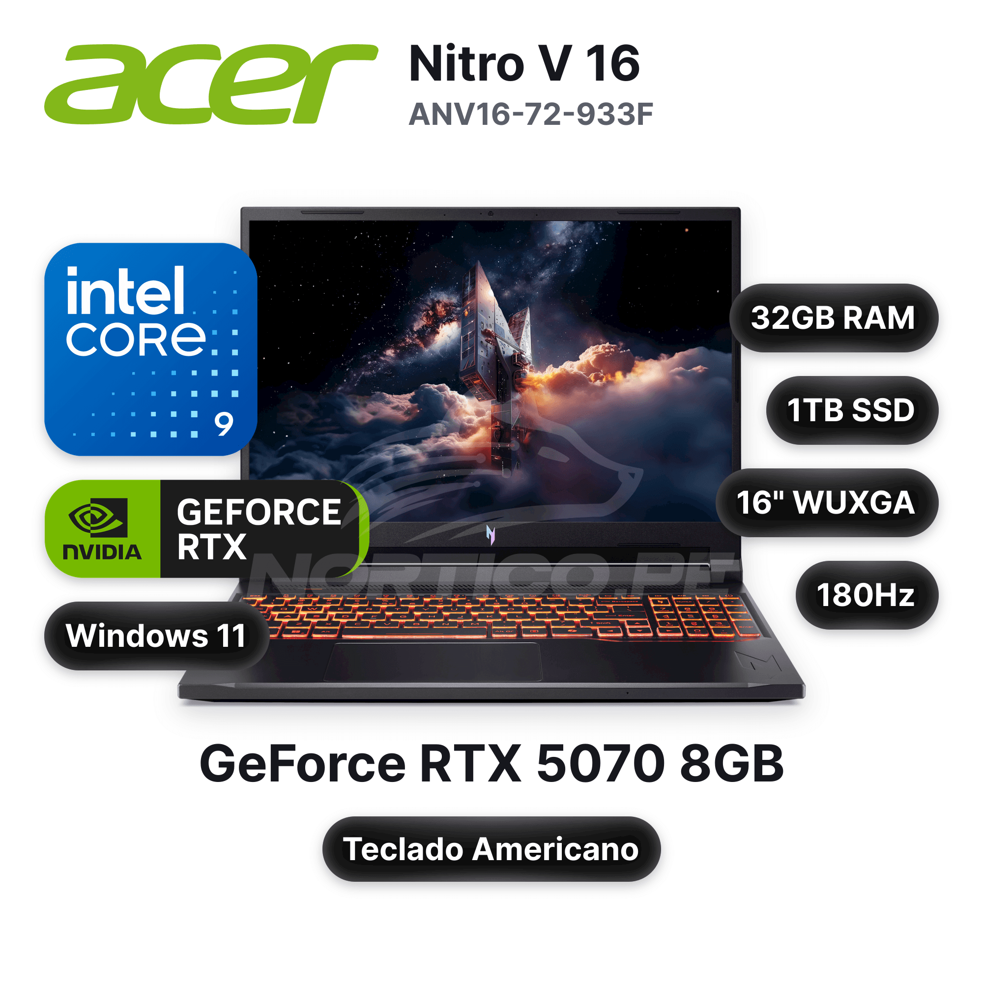 Laptop Acer Nitro V 16 ANV16-72-933F Core 9-270H 32GB 1TB SSD RTX 5070 16" (NH.U2FAA.003)