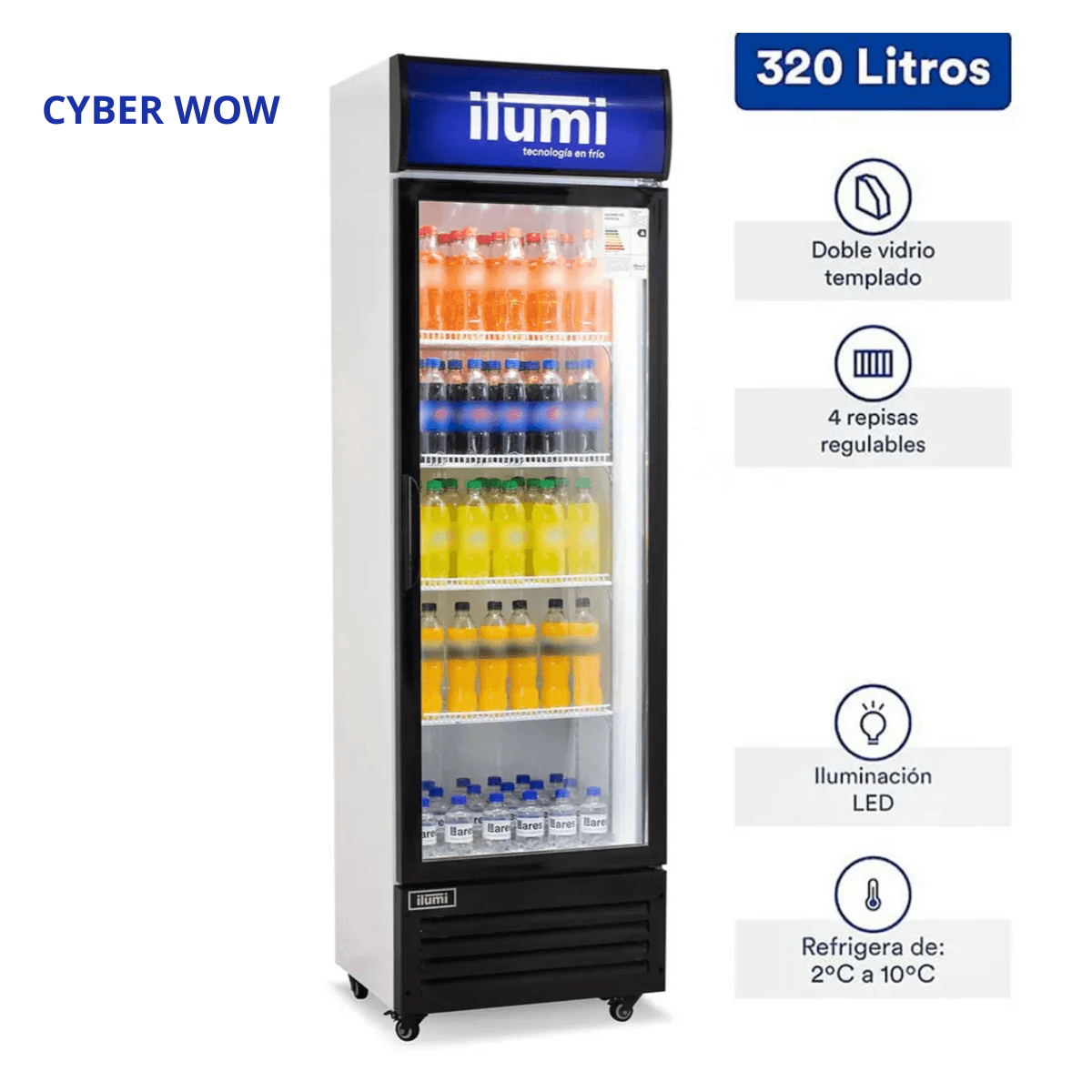 Exhibidor Ilumi BC-3200 Vertical 320 Lts 1 Puerta de Vidrio - Blanco