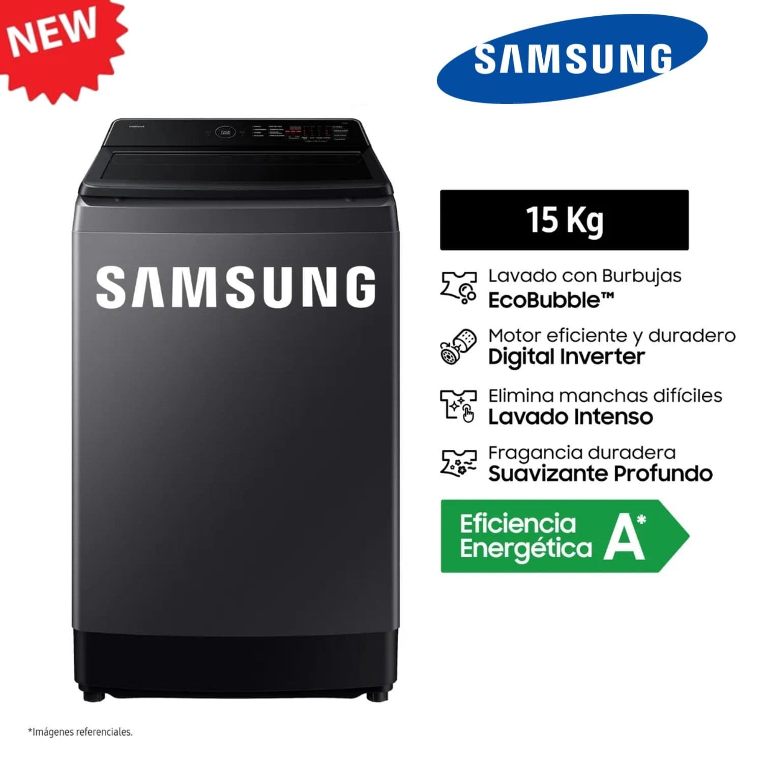 Lavadora Samsung 15Kg EcoBubble WA40F15E4CPE Gris Grafito - Modelo Nuevo