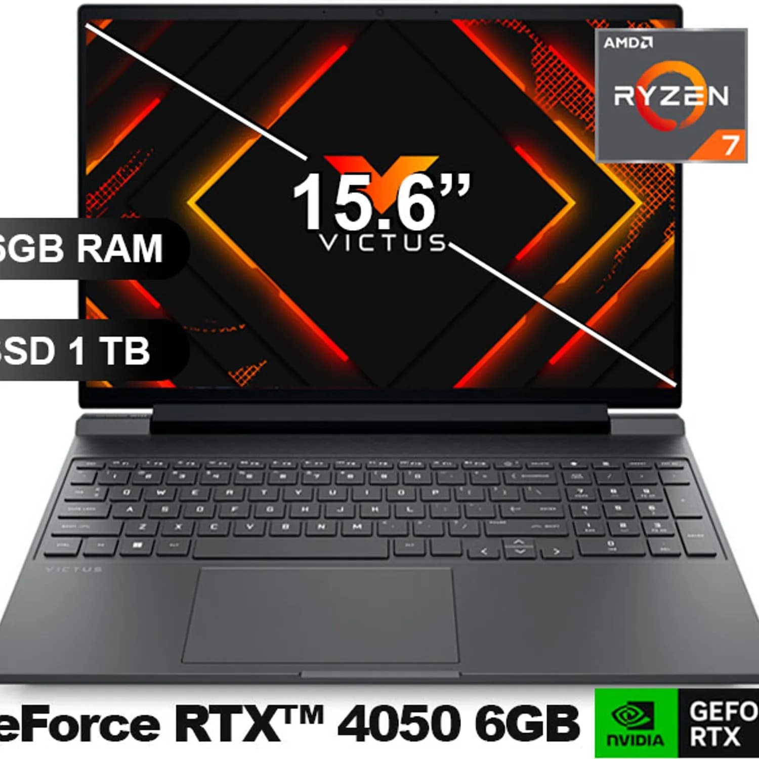 HP VICTUS AMD RYZEN 7-8845HS (8C/16T, HASTA 5.10 GHZ) / 16GB DDR5 / 1TB SSD NVME M.2 / NVIDIA GEFORCE RTX 4050 6GB (PANTALLA: 15.6" FHD (1920X1080) IPS 144 HZ )