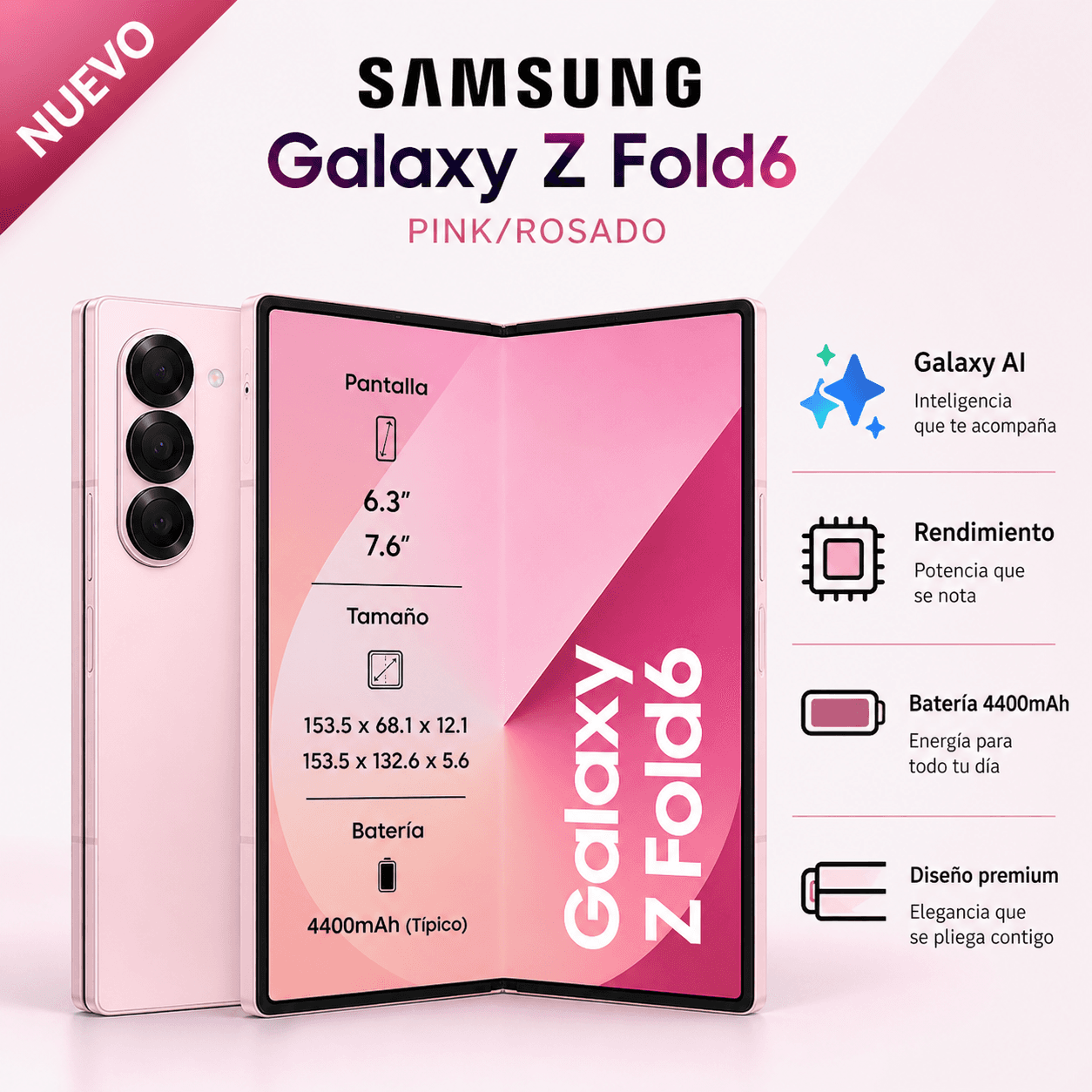 Celular Smartphone Samsung Galaxy Z FOLD6 5G 512GB SSD 12GB RAM 120Hz AMOLED 4400 mAh SM-F956B
