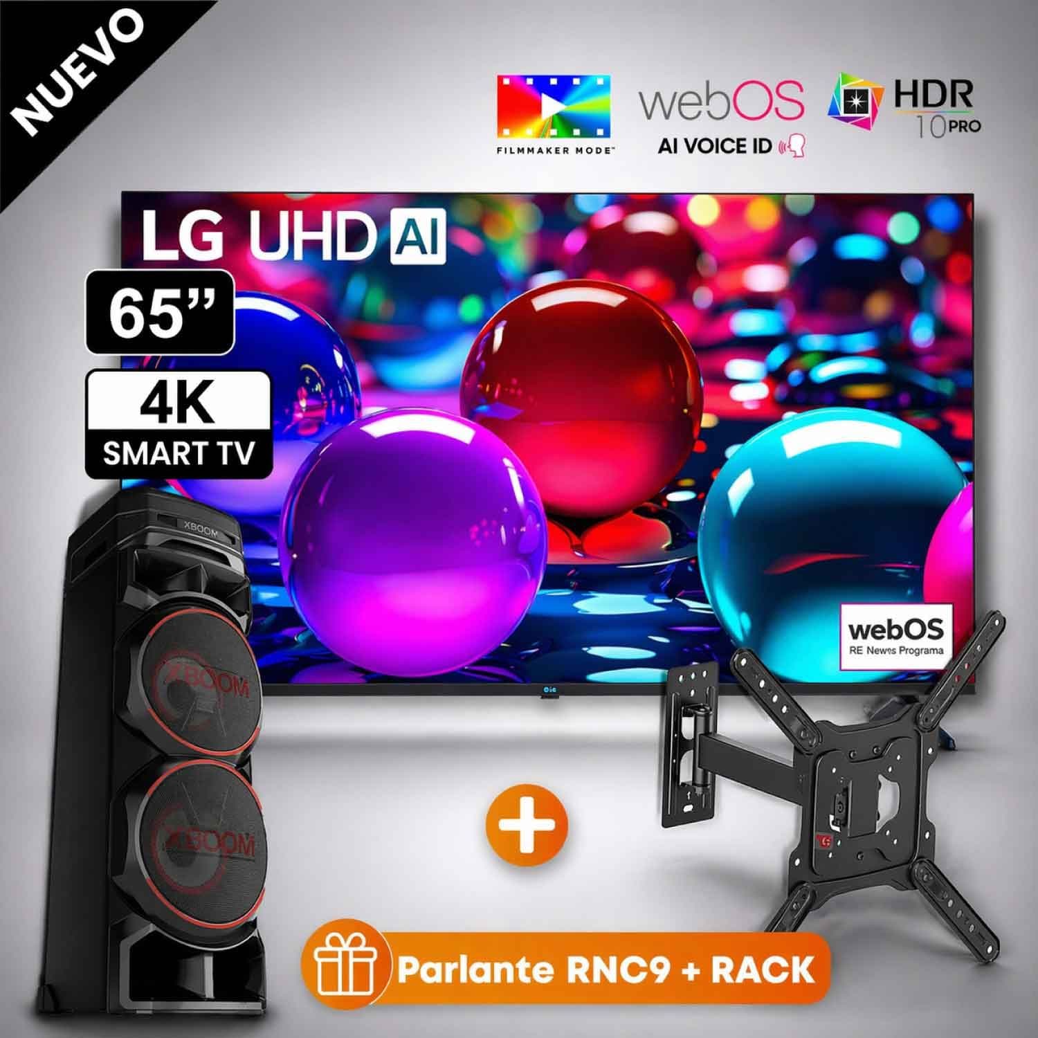 Televisor Lg 65"  Pulg Ultra HD 4K AI ThinQ 65UA7300PSB + Parlante RNC9 + Rack