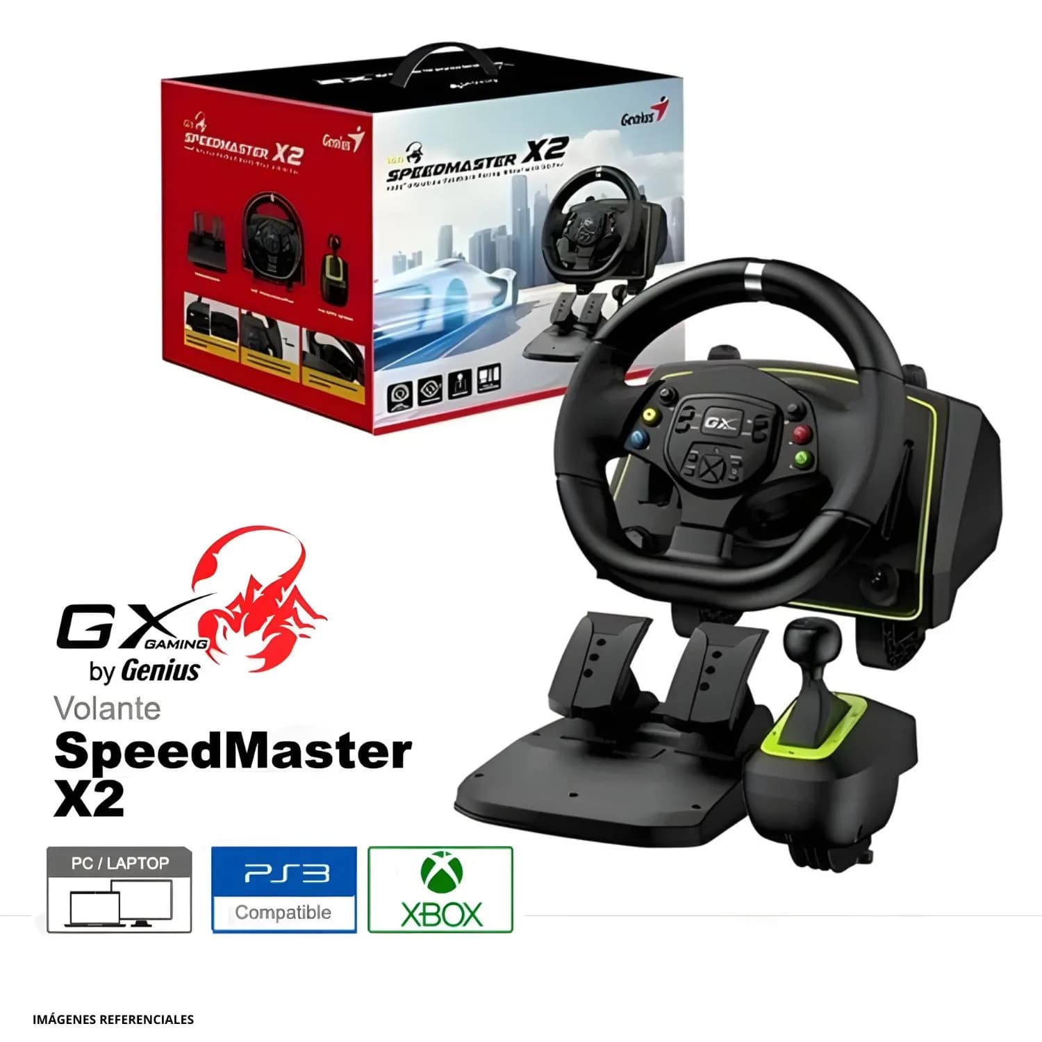 Set Volante Gaming SpeedMaster X2 con Pedales y Cambios para PC PS4 Xbox Switch