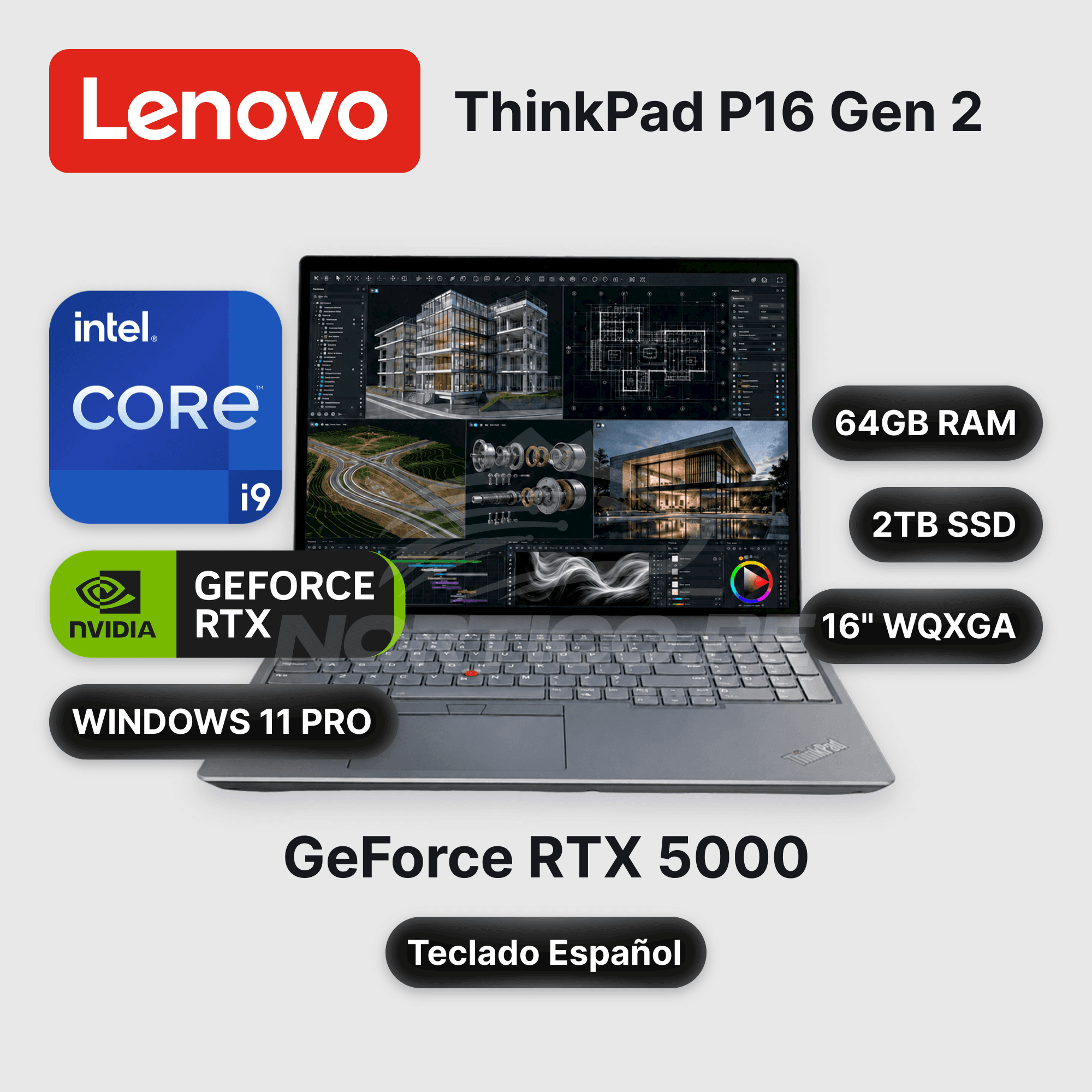 Laptop Lenovo ThinkPad P16 Gen 2 Core I9-13950HX 64GB 2TB SSD RTX 5000 16" Open box (21FB59WC00-R2)
