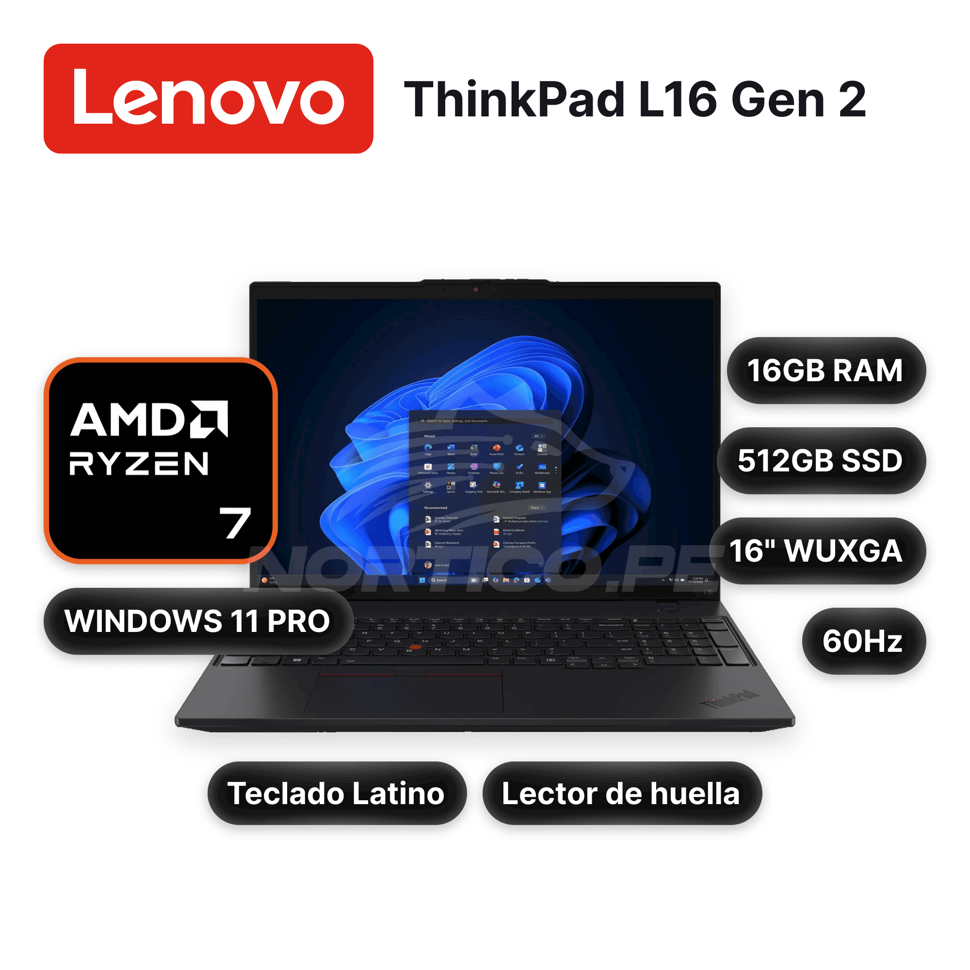 Laptop Lenovo ThinkPad L16 Gen 2 Ryzen 7-250 16GB 512GB SSD 16" (21SC001DLM)