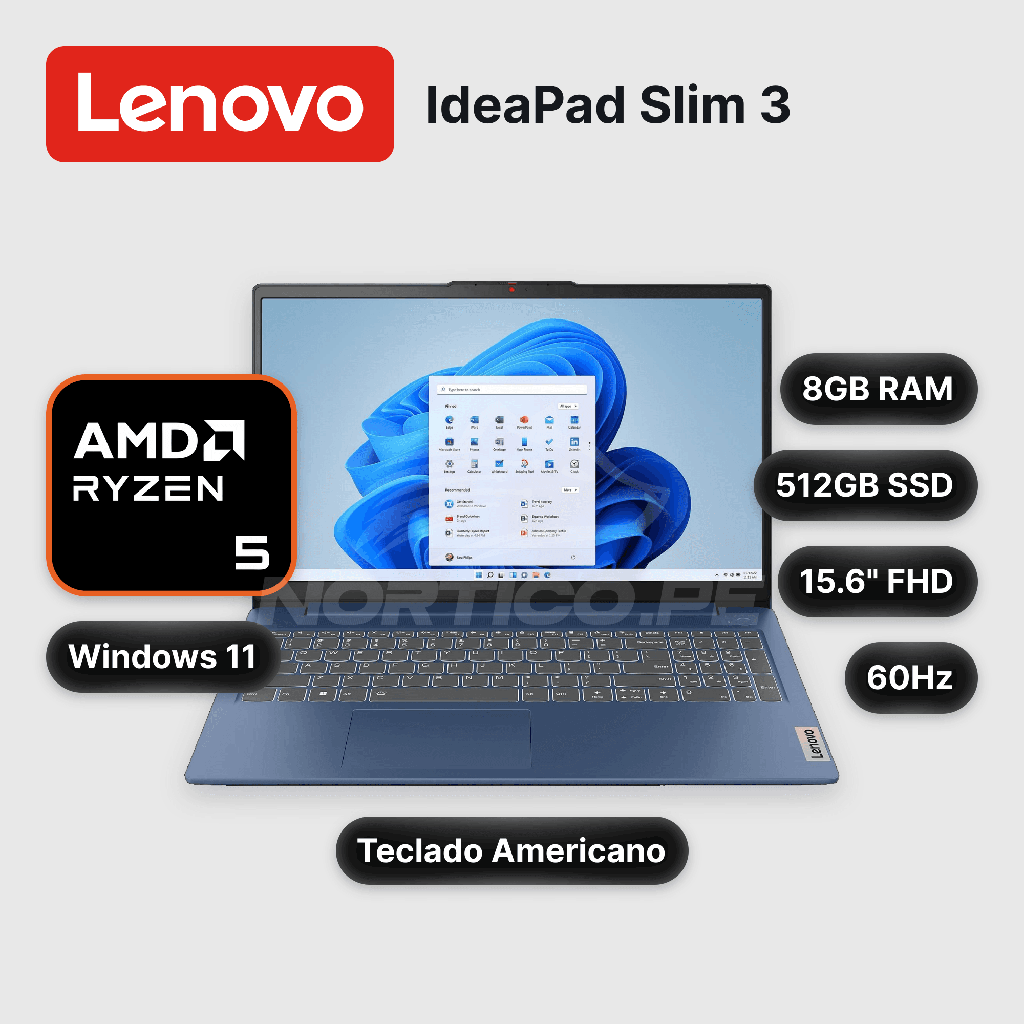 Laptop Lenovo IdeaPad Slim 3 8GB 512GB SSD 15.6" (82XQ012HUS)