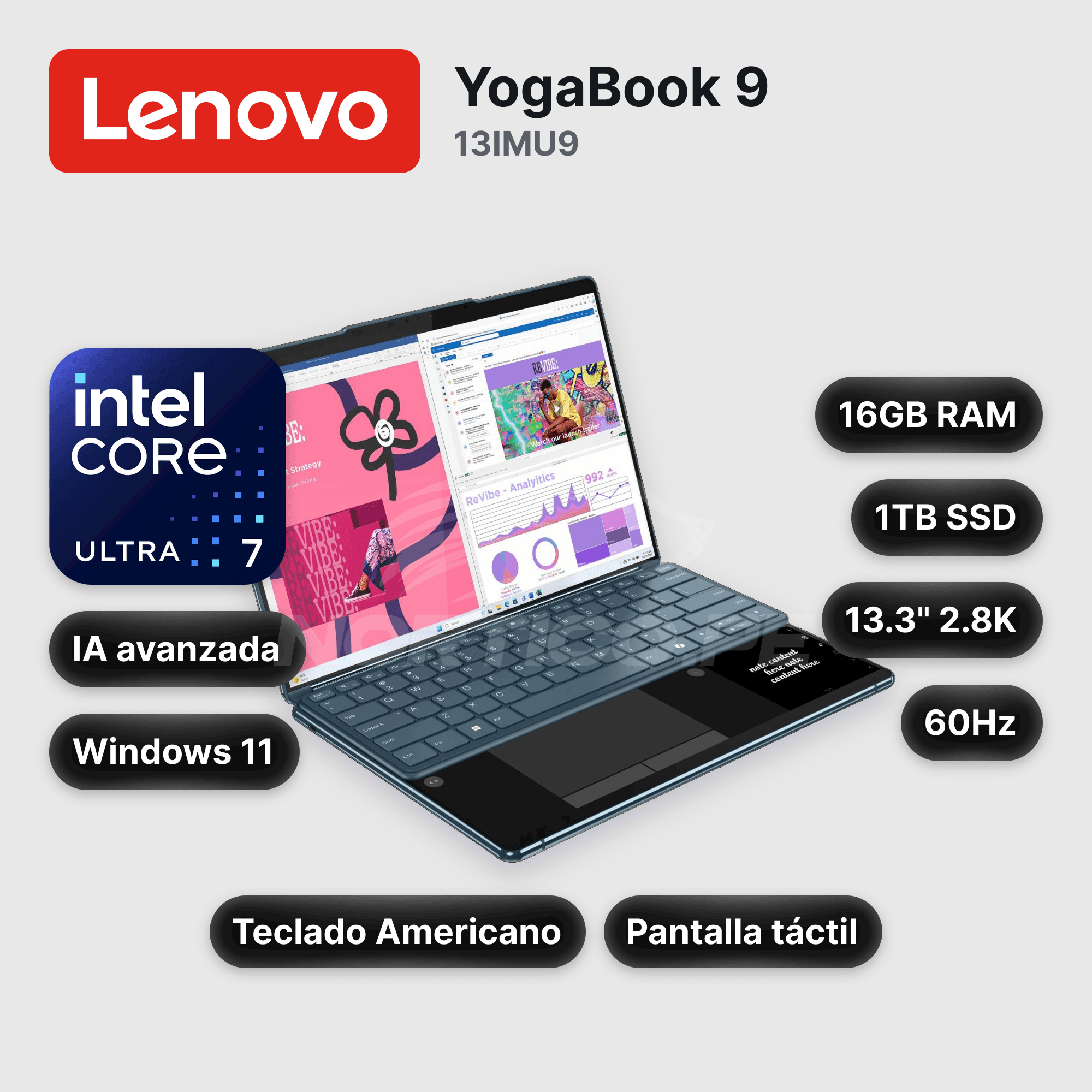 Laptop Lenovo YogaBook 9 13IMU9 Core Ultra 7-155U 16GB 1TB SSD 13.3" Open box (83FF0000US)