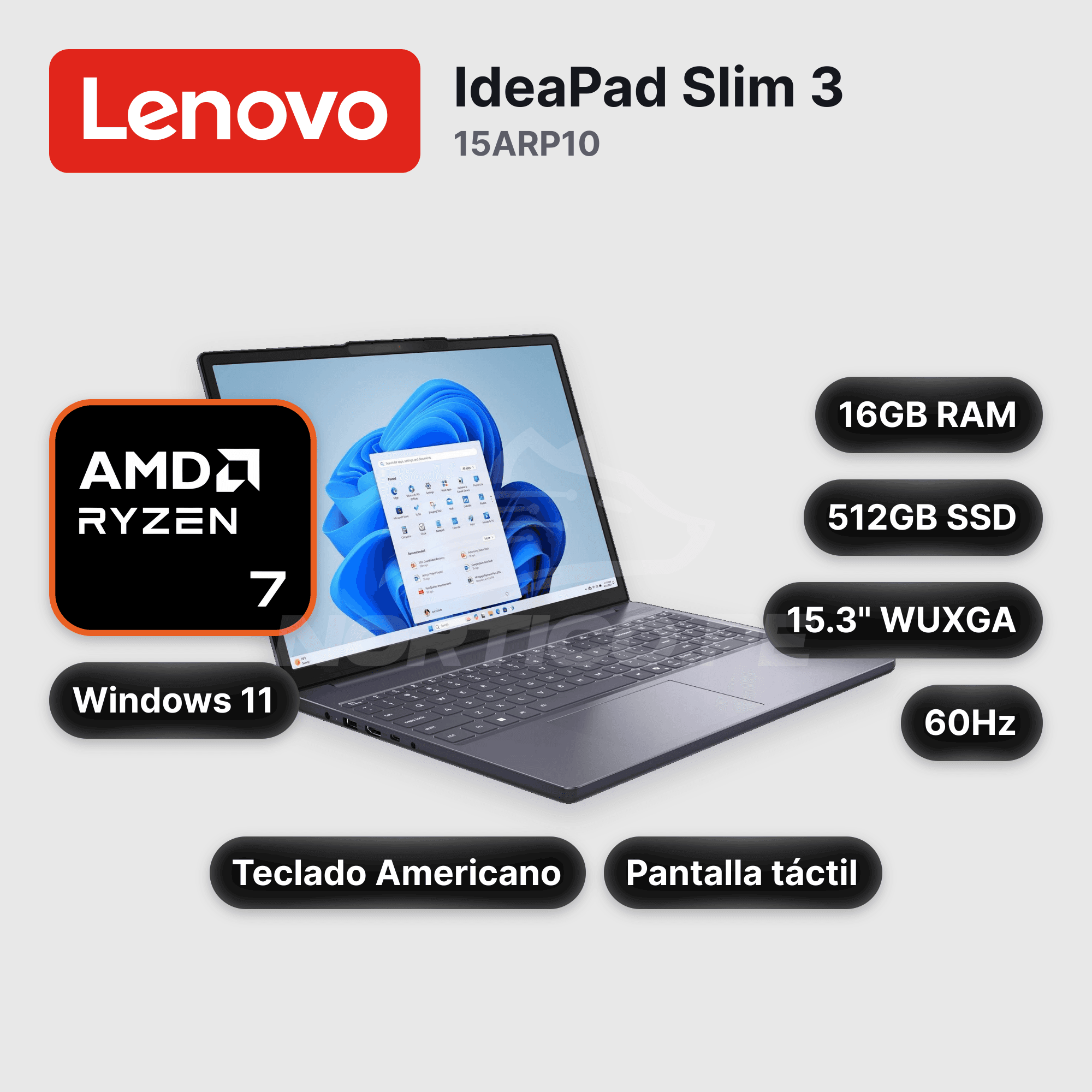 Laptop Lenovo IdeaPad Slim 3 15ARP10 Ryzen 7-170 16GB 512GB SSD 15.3" (83K700TUUS)