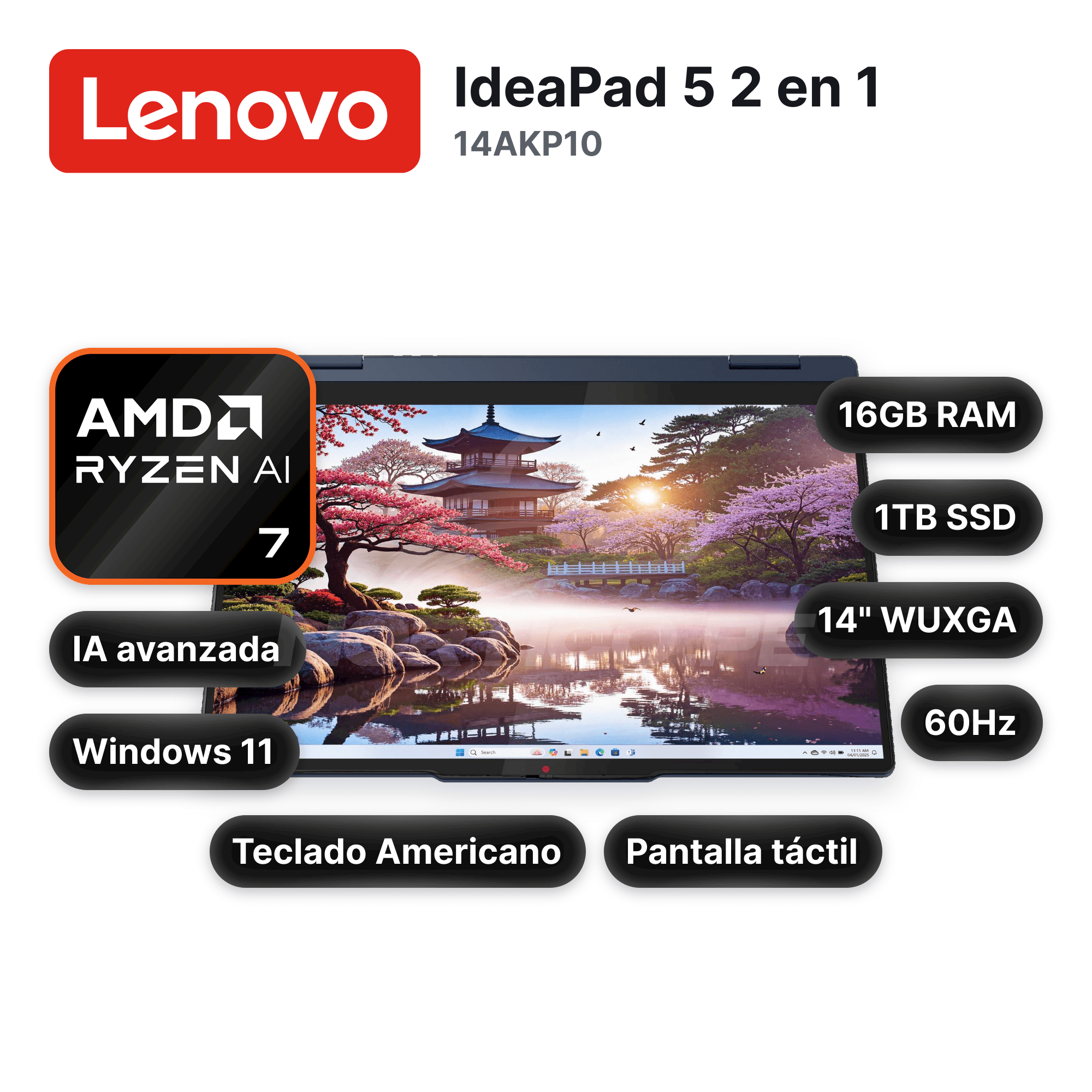 Laptop Lenovo IdeaPad 5 2 en 1 14AKP10 Ryzen AI 7 350 16GB 1TB SSD 14" (83KT001YUS)