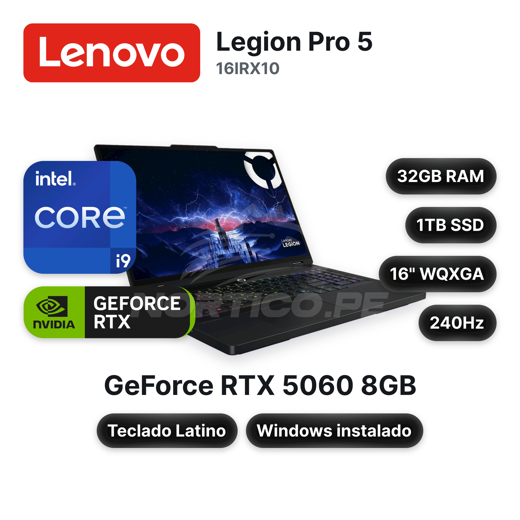 Laptop Lenovo Legion Pro 5 16IRX10 Core I9-14900HX 32GB 1TB SSD RTX 5060 16" (83NN0058LM)