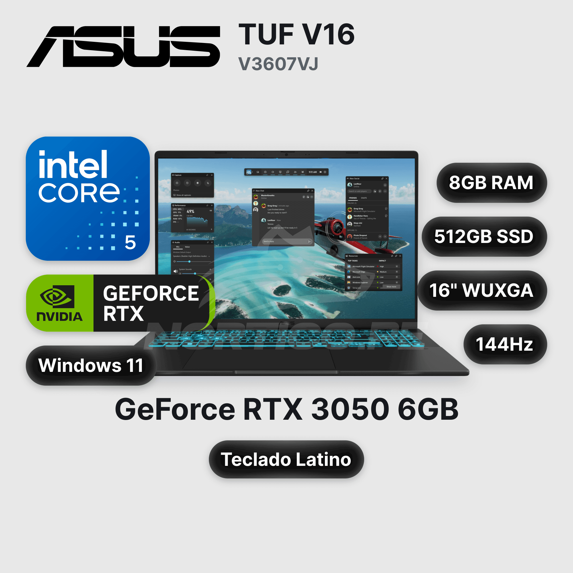 Laptop ASUS TUF V16 V3607VJ Core 5-210H 8GB 512GB SSD RTX 3050 16" (90NB15V1-M00CE0)