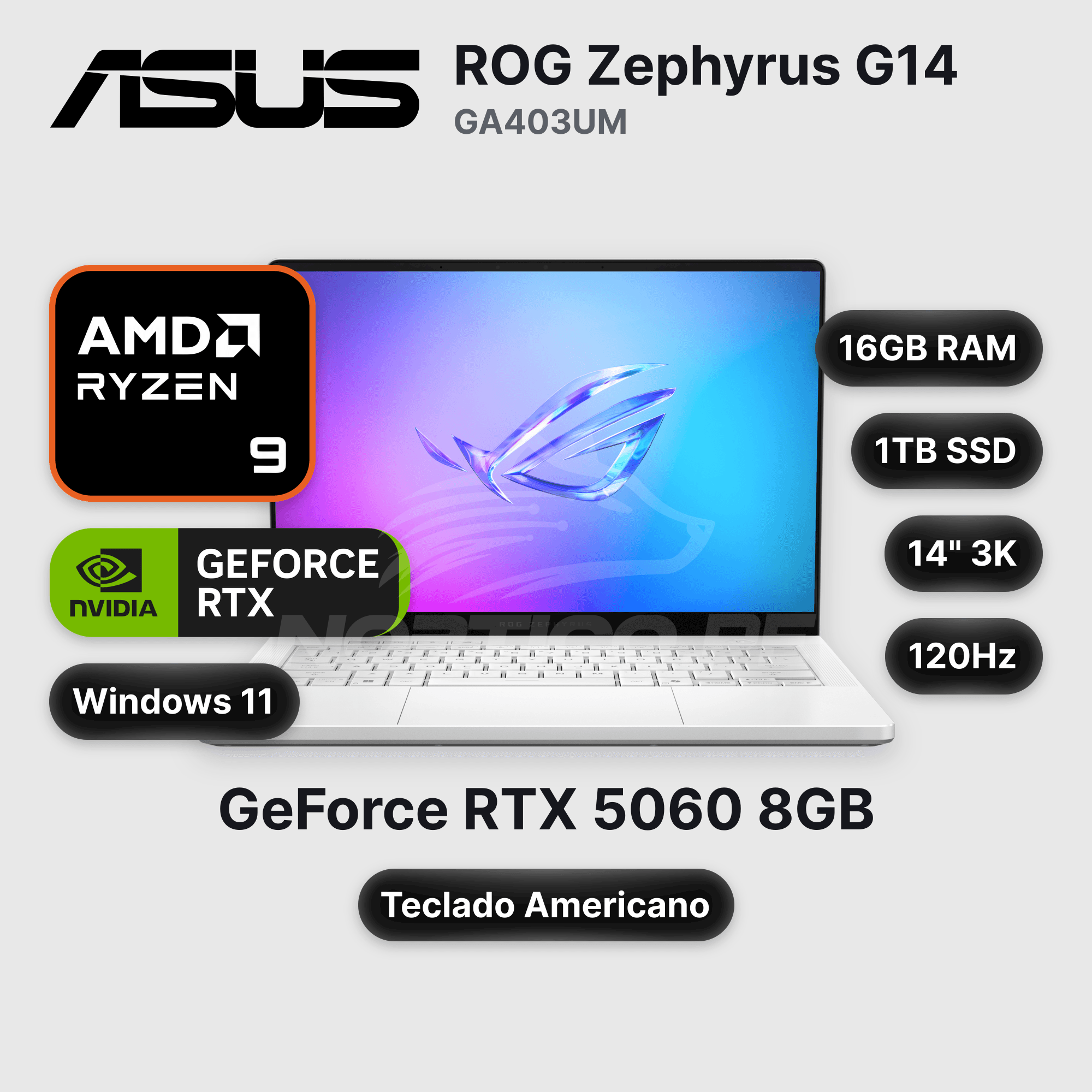 Laptop ASUS ROG Zephyrus G14 GA403UM Ryzen 9-270 16GB 1TB SSD RTX 5060 14" (90NR0M82-M00320)