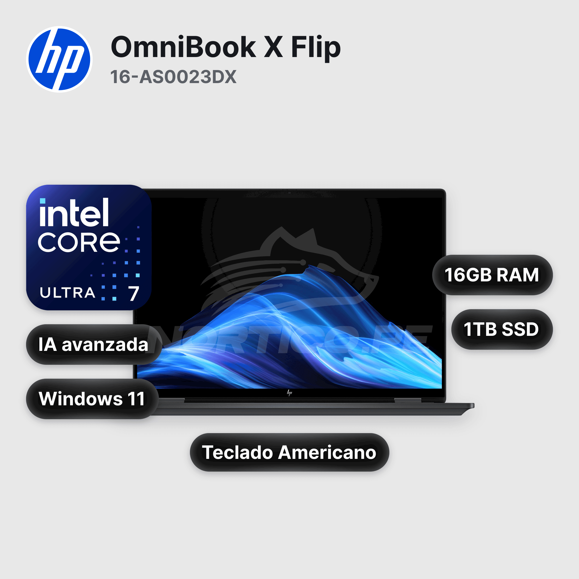 Laptop HP OmniBook X Flip 16-AS0023DX Core Ultra 7-256V 16GB 1TB SSD (B5UH1UA#ABA)