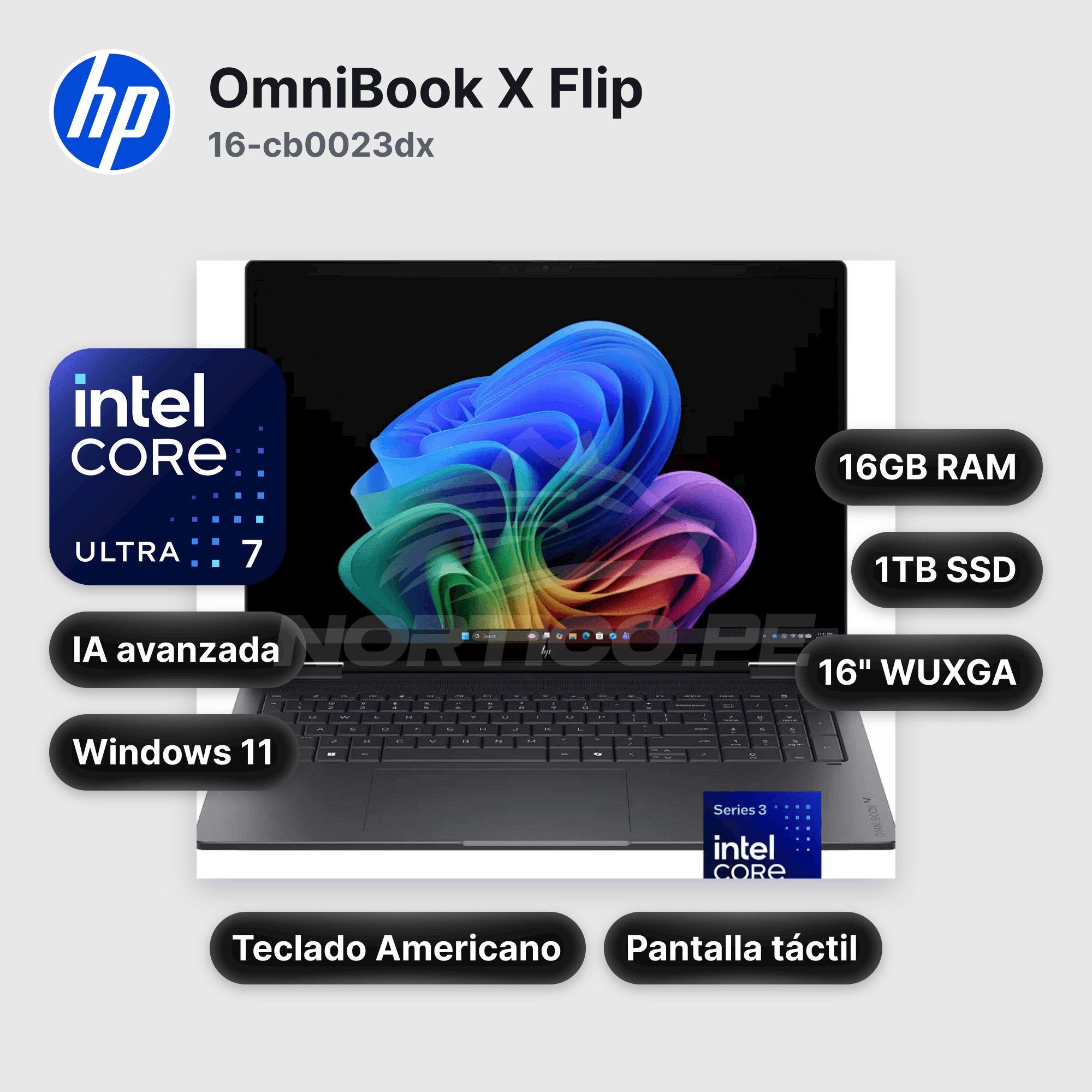 Laptop HP OmniBook X Flip 16-cb0023dx Core Ultra 7-355 16GB 1TB SSD 16" (D31MKUA#ABA)