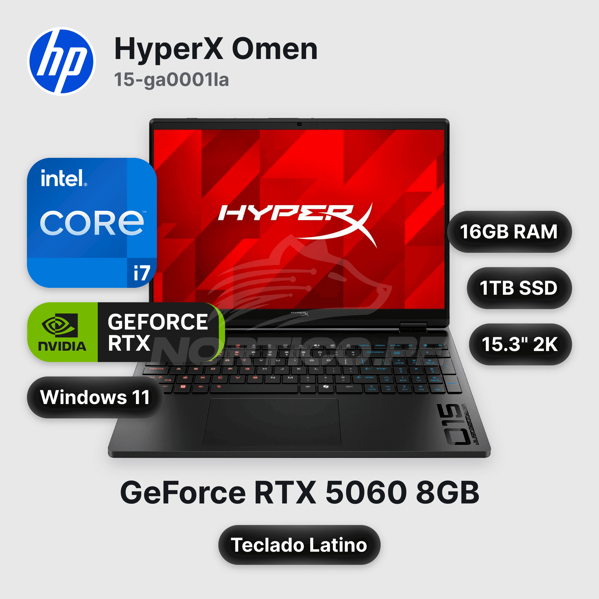 Laptop HP HyperX OMEN 15-ga0001la Core I7-14650HX 16GB 1TB SSD RTX 5060 15.3" (D62W3LA#ABM)