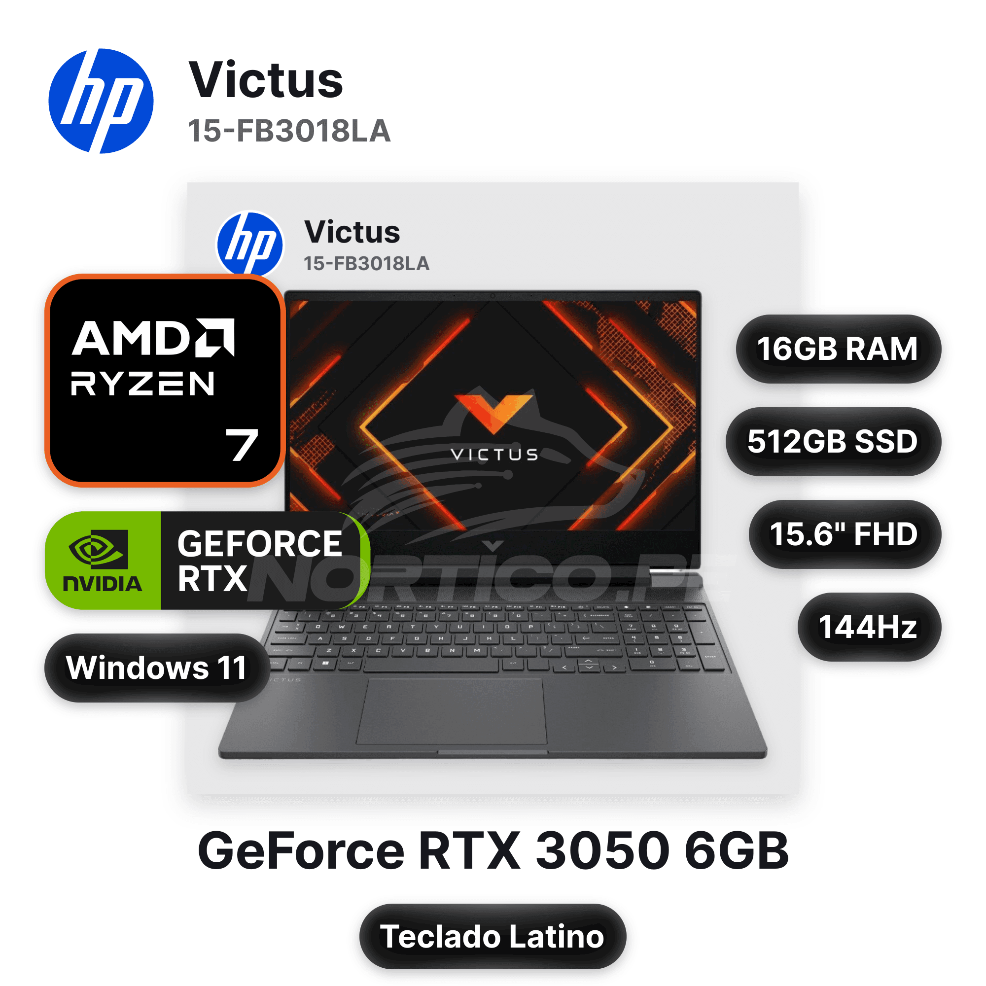 Laptop HP Victus 15-FB3018LA Ryzen 7-7445HS 16GB 512GB SSD RTX 3050 15.6" (RPT-BT4F5LA#ABM)