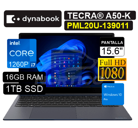 LAPTOP DYNABOOK TECRA A50-K PML20U139011 INTEL CORE I7-1260P 16GB 1TB SSD 15.6" FHD 60HZ WIN10 PRO (PML20U-139011)