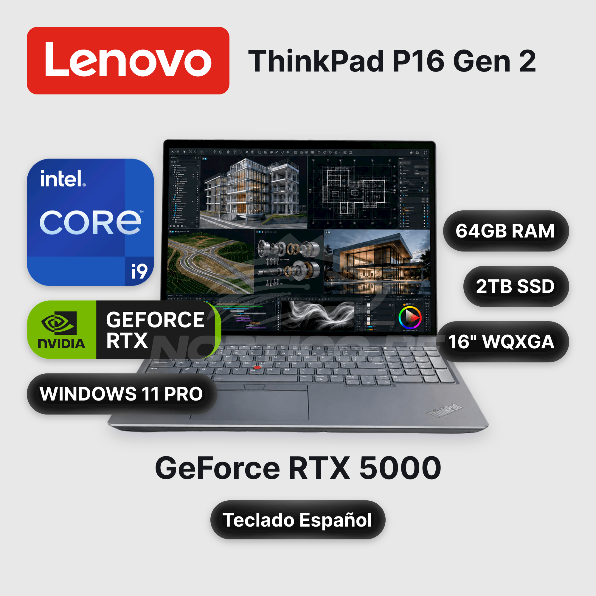 Laptop Lenovo ThinkPad P16 Gen 2 Core I9-13950HX 64GB 2TB SSD RTX 5000 16" Open box (21FB59WC00-R2)