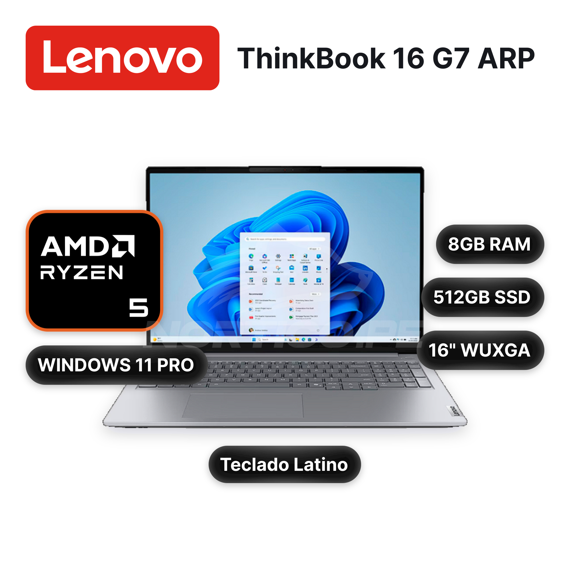 Laptop Lenovo ThinkBook 16 G7 ARP Ryzen 5-7535HS 8GB 512GB SSD 16" (21MW006HCL)