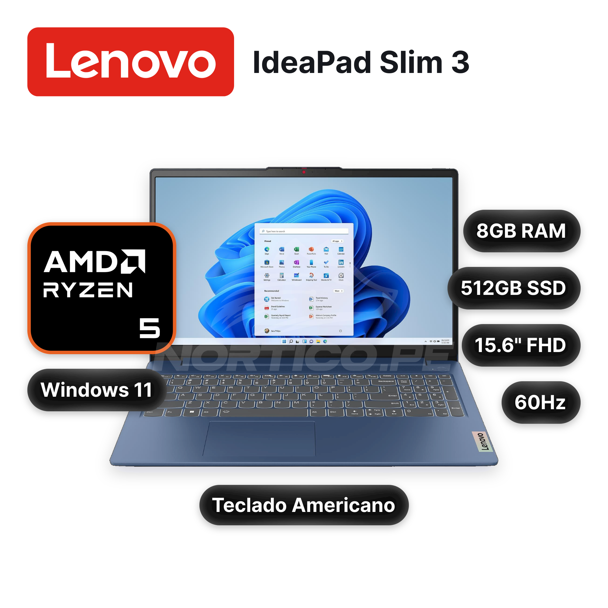 Laptop Lenovo IdeaPad Slim 3 8GB 512GB SSD 15.6" (82XQ012HUS)