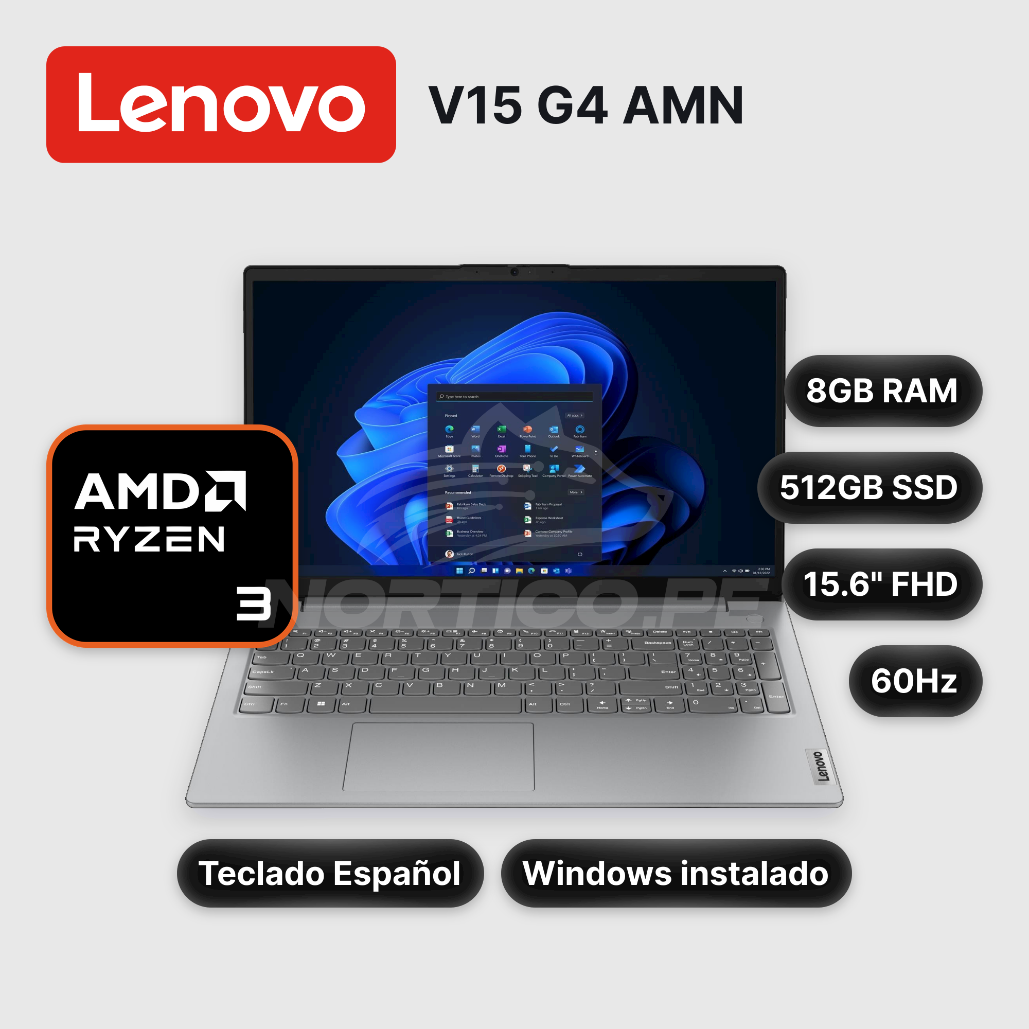 Laptop Lenovo V15 G4 AMN Ryzen 3-7320U 8GB 512GB SSD 15.6" (82YU017LLM)