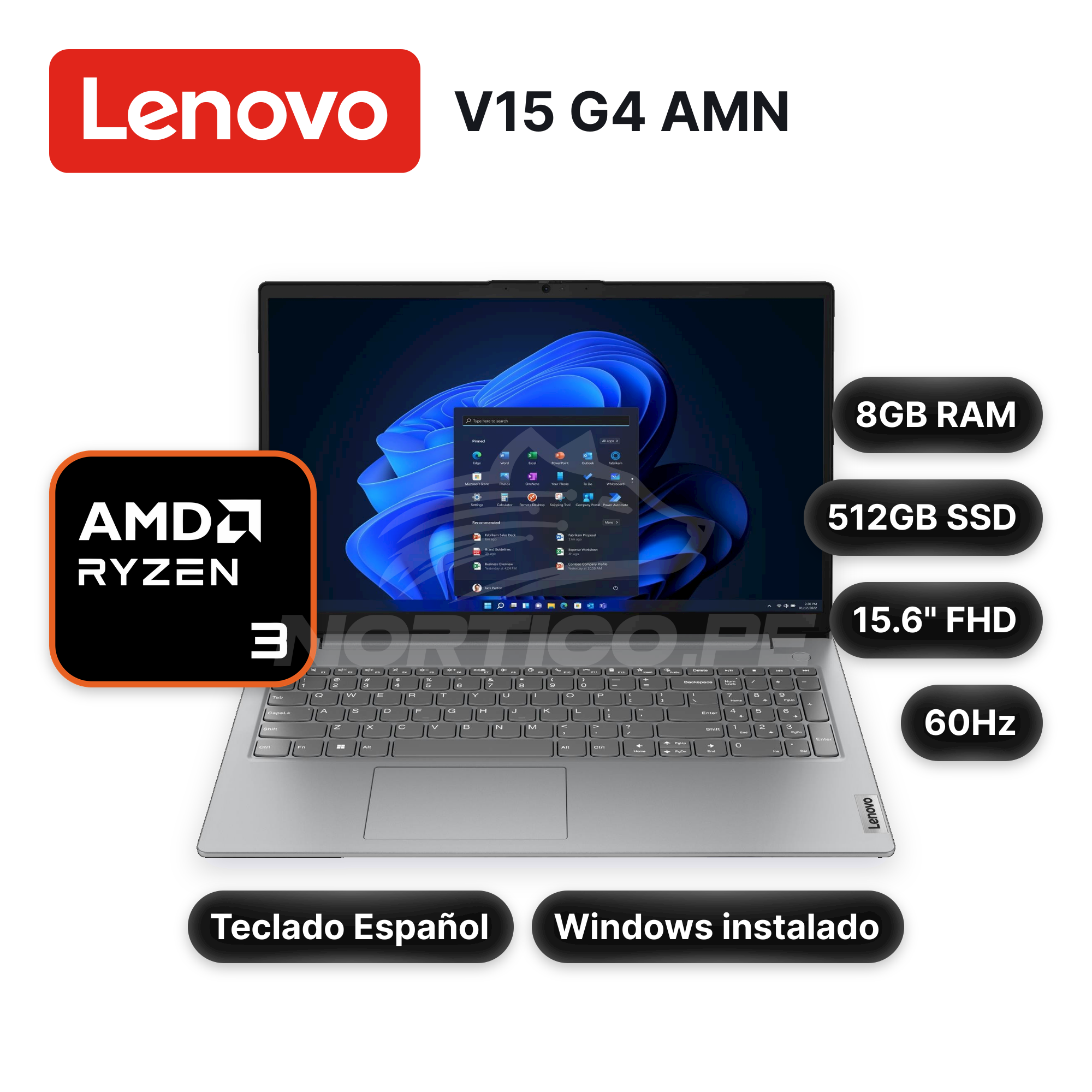 Laptop Lenovo V15 G4 AMN Ryzen 3-7320U 8GB 512GB SSD 15.6" (82YU017LLM)