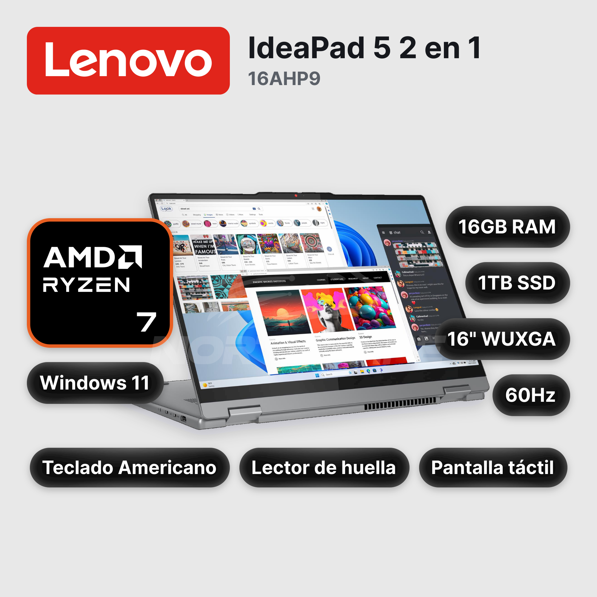 Laptop Lenovo IdeaPad 5 2 en 1 16AHP9 Ryzen 7-8845HS 16GB 1TB SSD 16" (83DS0056US)
