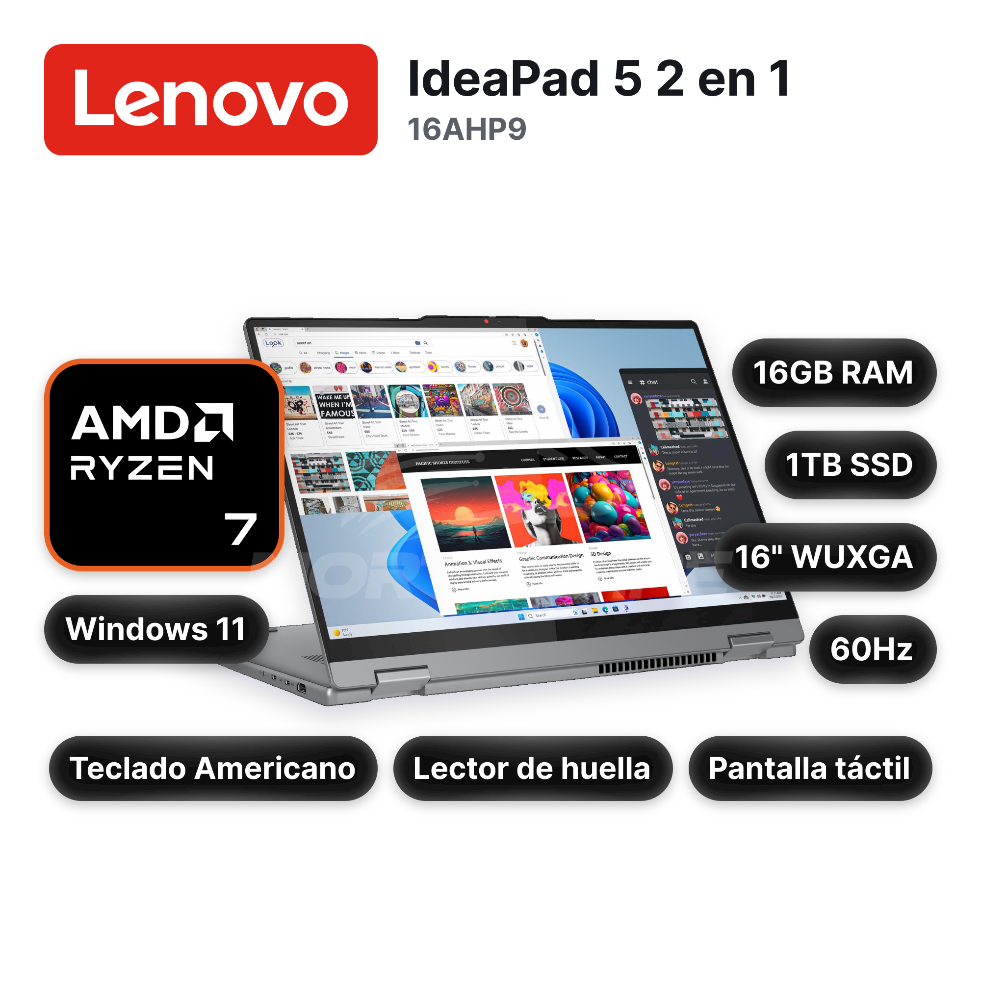 Laptop Lenovo IdeaPad 5 2 en 1 16AHP9 Ryzen 7-8845HS 16GB 1TB SSD 16" (83DS0056US)
