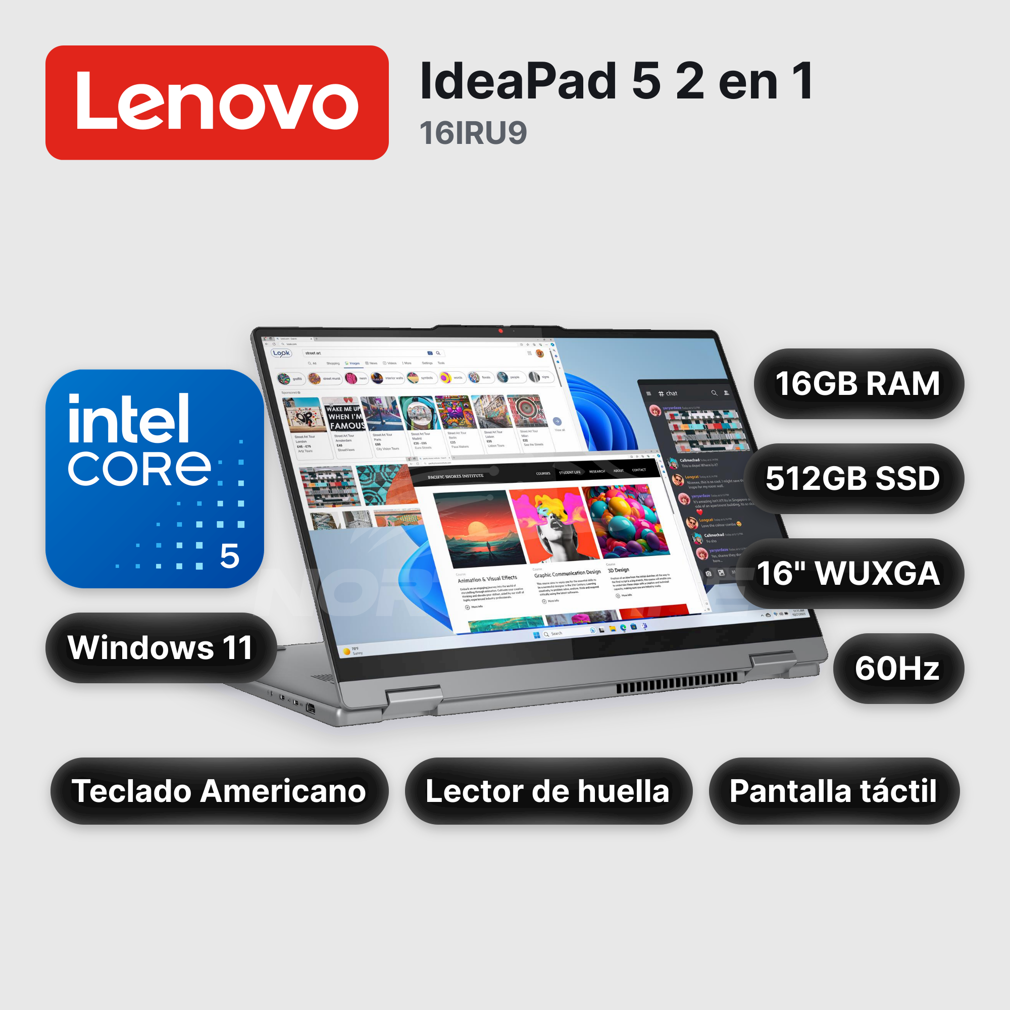 Laptop Lenovo IdeaPad 5 2 en 1 16IRU9 Core 5-120U 16GB 512GB SSD 16" (83DU004VUS)
