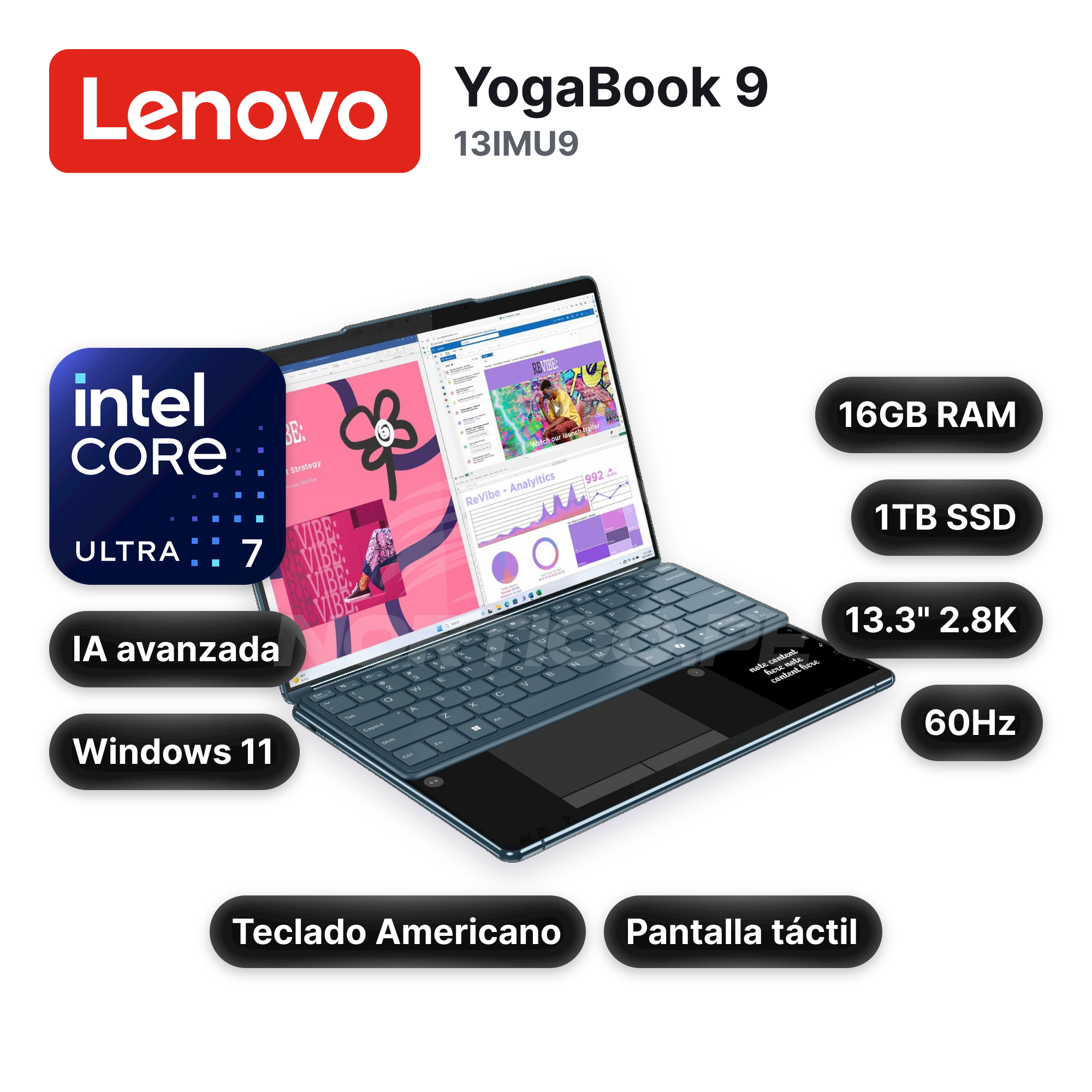 Laptop Lenovo YogaBook 9 13IMU9 Core Ultra 7-155U 16GB 1TB SSD 13.3" Open box (83FF0000US)