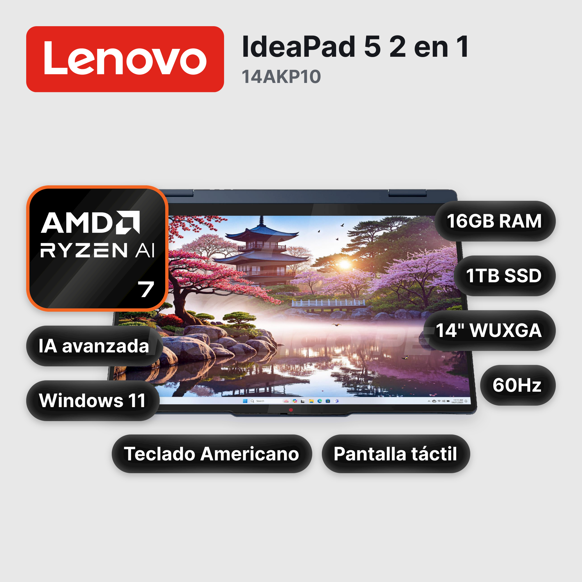Laptop Lenovo IdeaPad 5 2 en 1 14AKP10 Ryzen AI 7 350 16GB 1TB SSD 14" (83KT001YUS)
