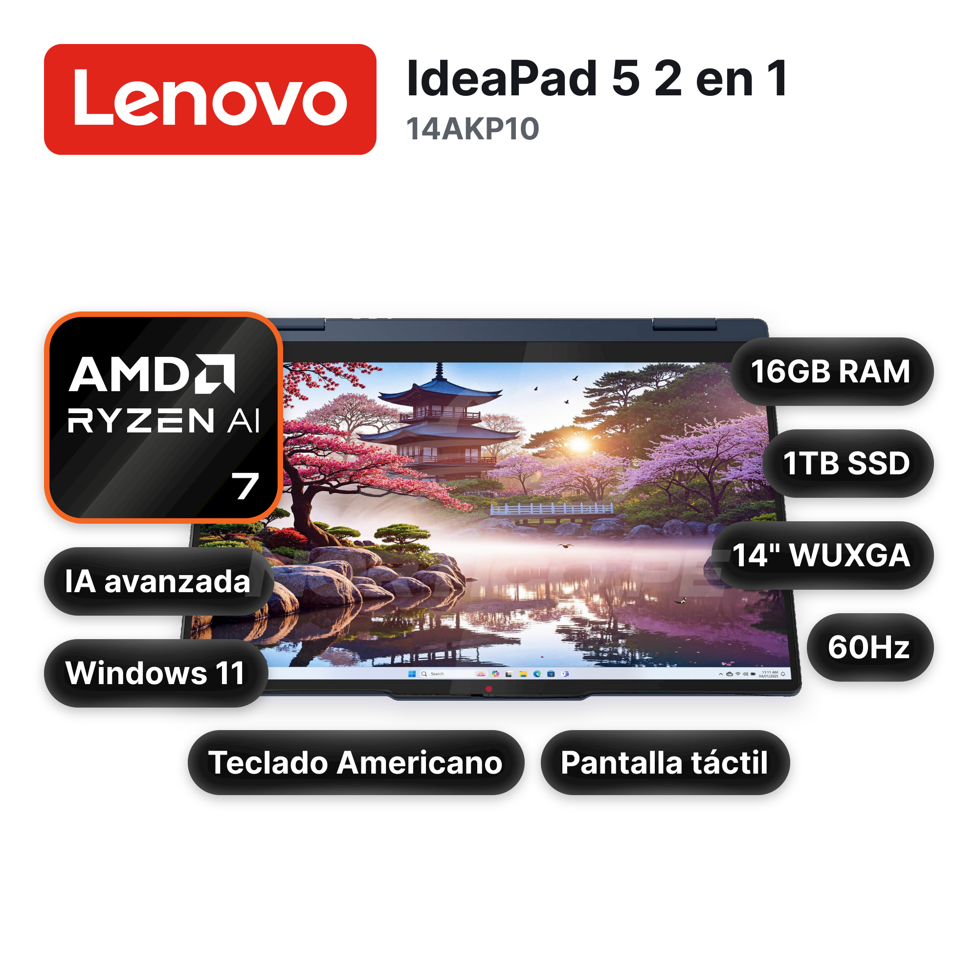 Laptop Lenovo IdeaPad 5 2 en 1 14AKP10 Ryzen AI 7 350 16GB 1TB SSD 14" (83KT001YUS)