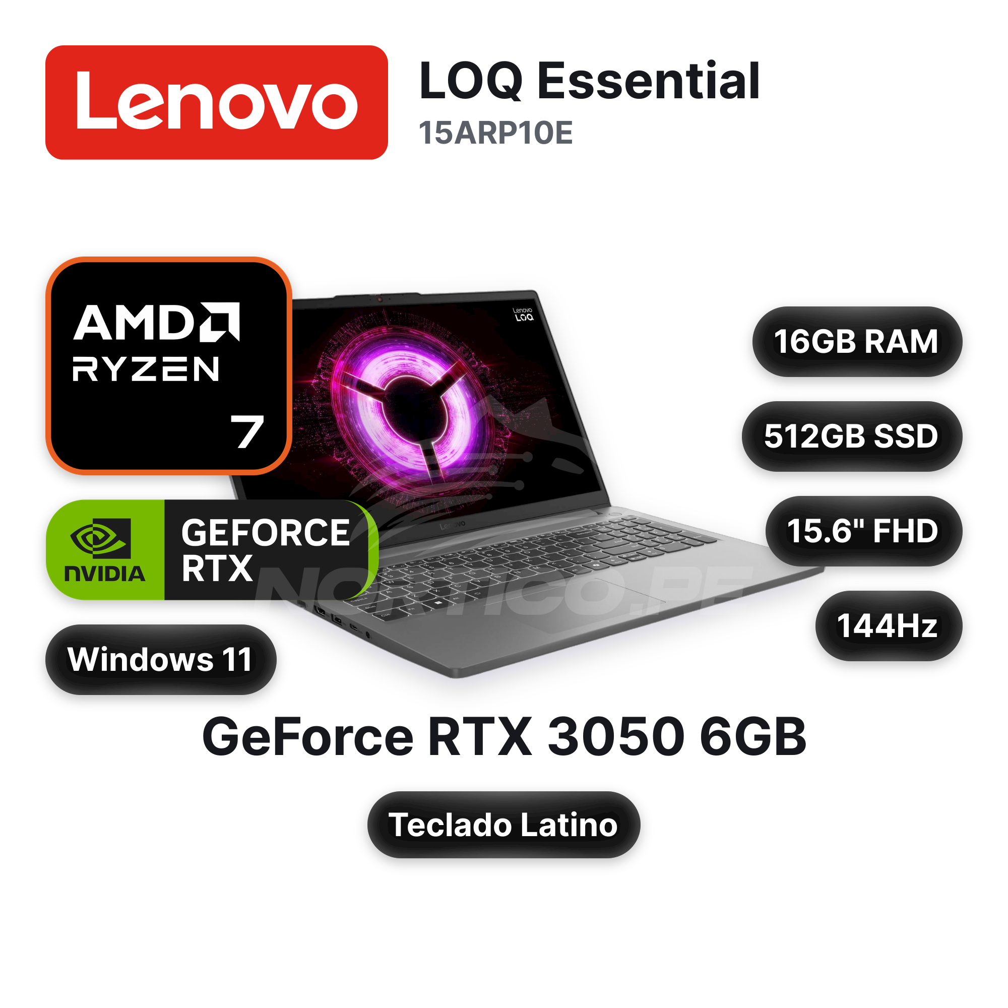 Laptop Lenovo LOQ Essential 15ARP10E Ryzen 7-7735HS 16GB 512GB SSD RTX 3050 15.6" (83S00049LM)