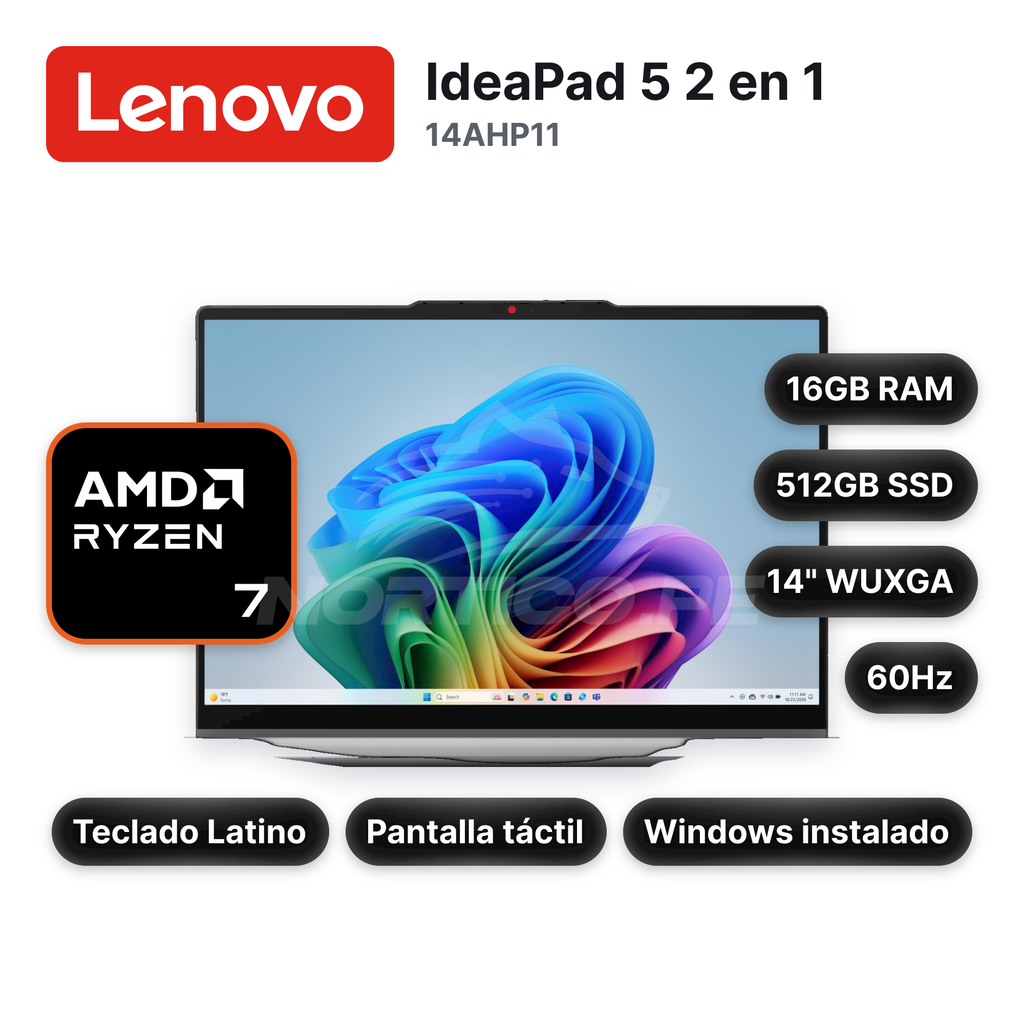Laptop Lenovo IdeaPad 5 2 en 1 14AHP11 Ryzen 7-250 16GB 512GB SSD 14" (83UJ0012LM)